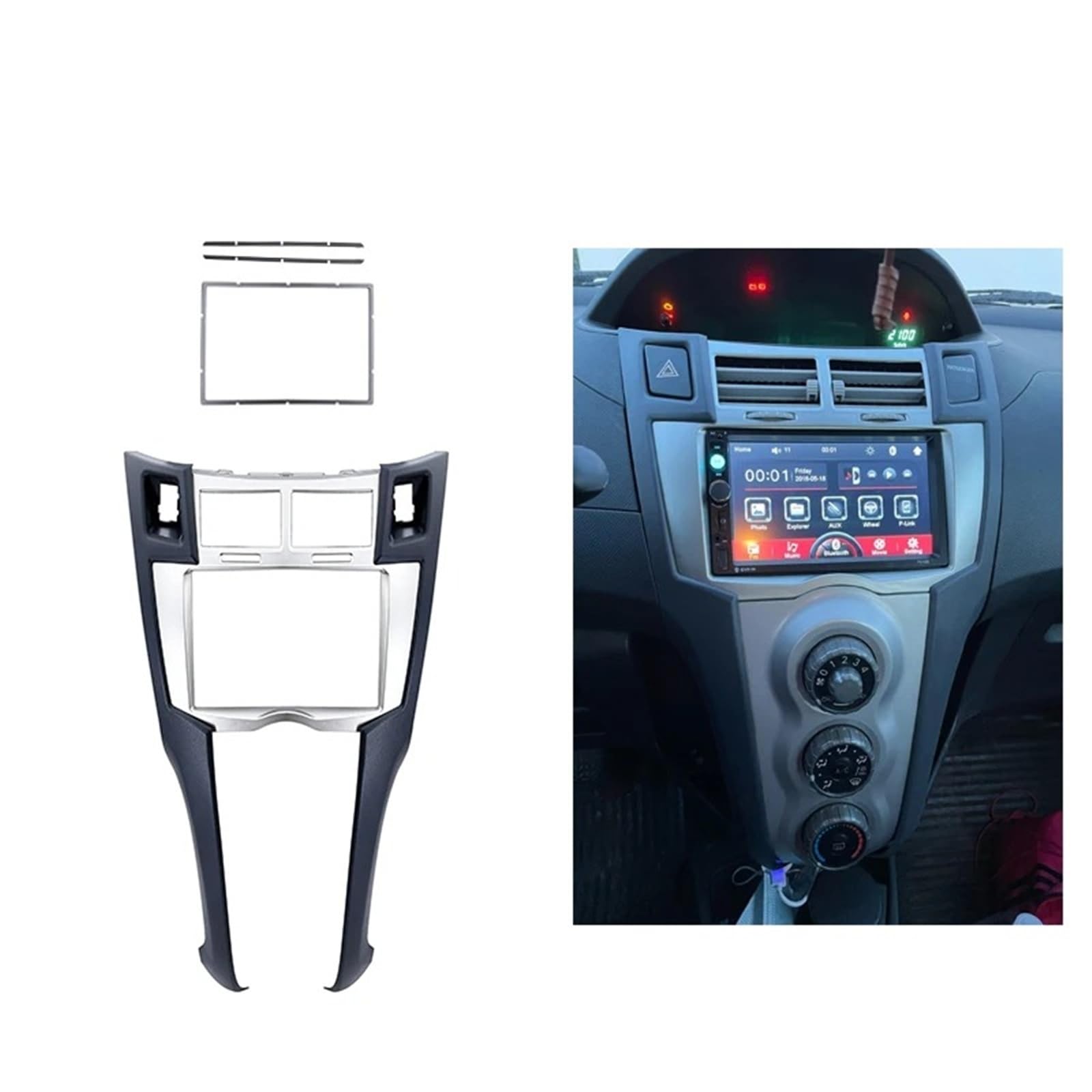 2 DIN Coche DVD/CD Radio Estéreo para Panel De Salpicadero Marco Adaptador Kit Ajuste para Toyota para Yaris para Vitz Platz 2005-2011 Marco Panel Radio Coche