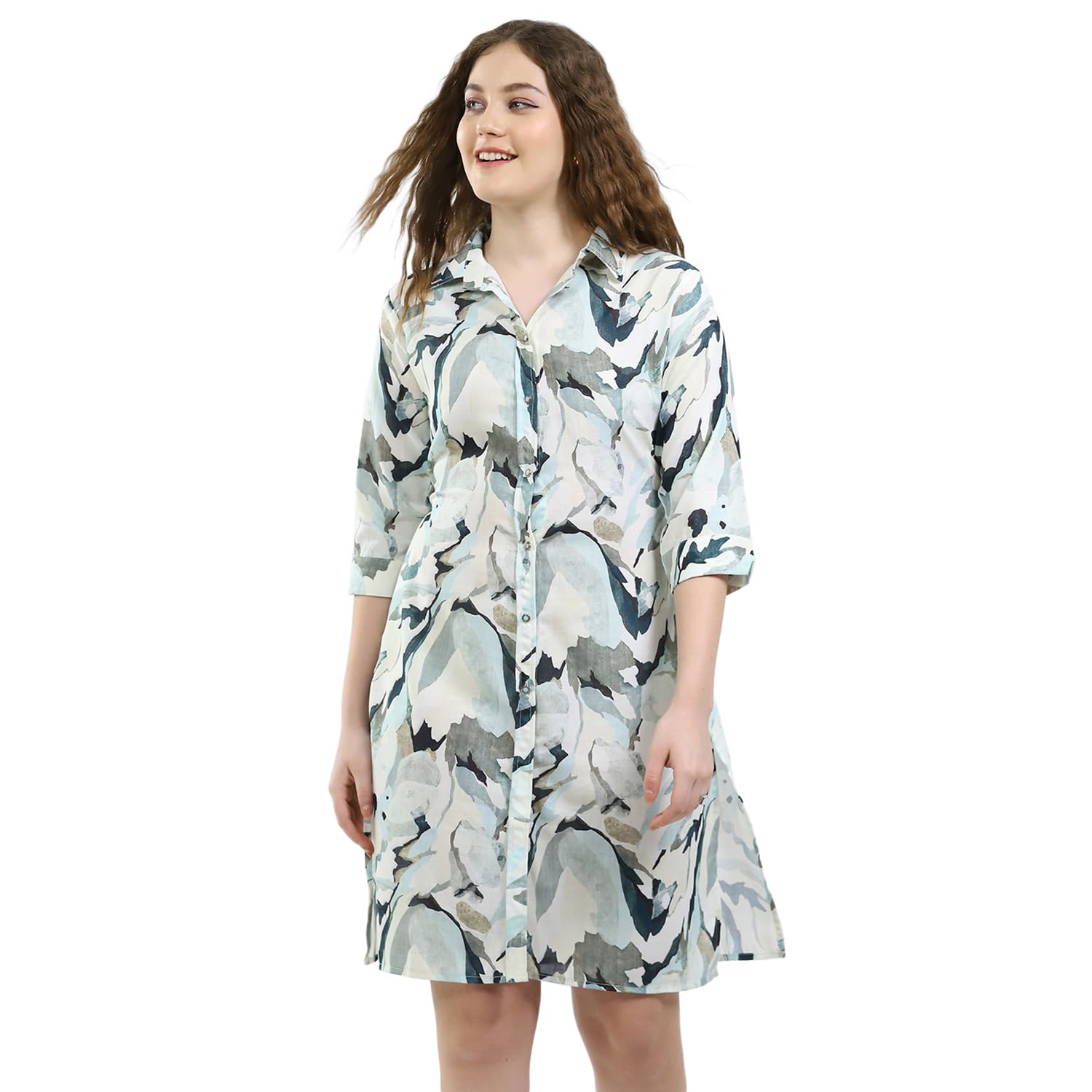 Women’s Printed Dress | Regular Fit | Collar Neck | 3/4 Sleeve | Button Closure | Elegant Printed Dress for Women-image-34