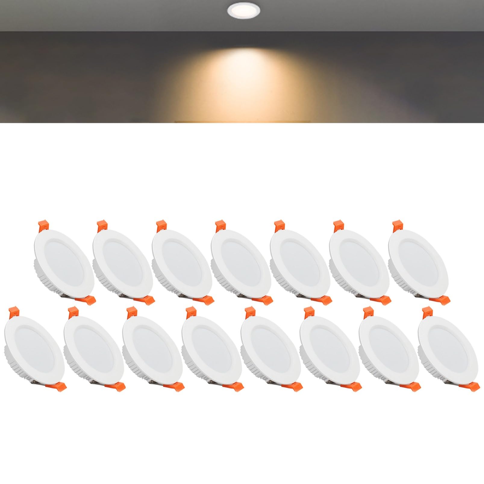 TTiiLoe 12W Round LED Recessed Ceiling Spotlights, 3000K Warm White Ultra Slim Panel Ceiling Light, Cut Φ110-130mm, AC110-240V Downlights for Hallway Stairwell Showroom, 15 Pack