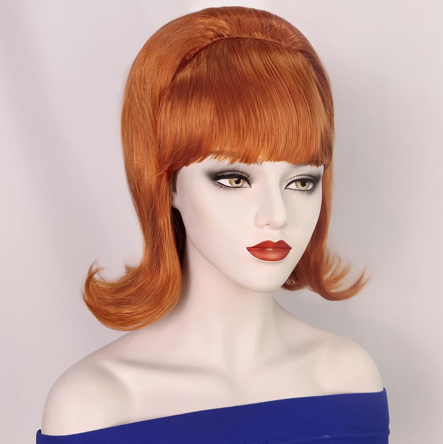 70s Short Fox Red Wig with Bang Retro Bouffant Beehive Wig fits 80s Costume or Halloween Women Party wig