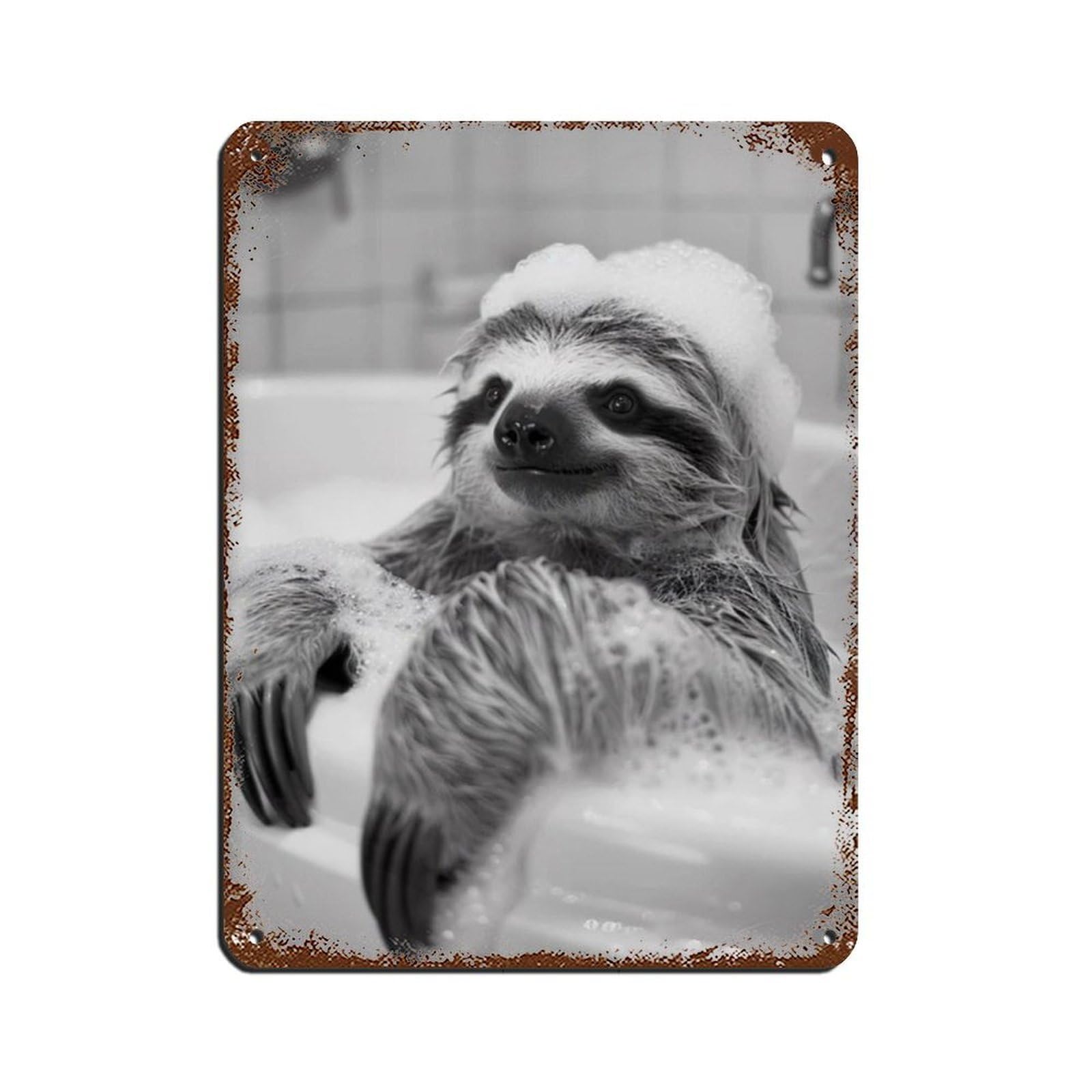 Lxwnze 30L X 40W Cm Sloth In The Bathtub, Funny Animal Poster Tin Sign Vintage Metal Pub Club Cafe Bar Home Wall Art Decoration Poster Retro 12X16inch(30X40cm)