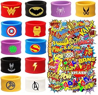 ATP ADT Superhero Slap Bracelet for Kids Boys & Girls -12PCS Superhero Birthday Party Supplies Favors - Super Hero Avengers Toys - Comic Super Hero Party Stickers (50 Pack) Carnival Prizes