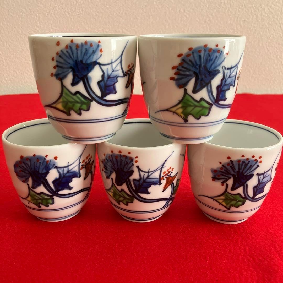 1648 其泉 秋草瓔珞文 湯呑 4客 1648 其泉 秋草瓔珞文 湯呑