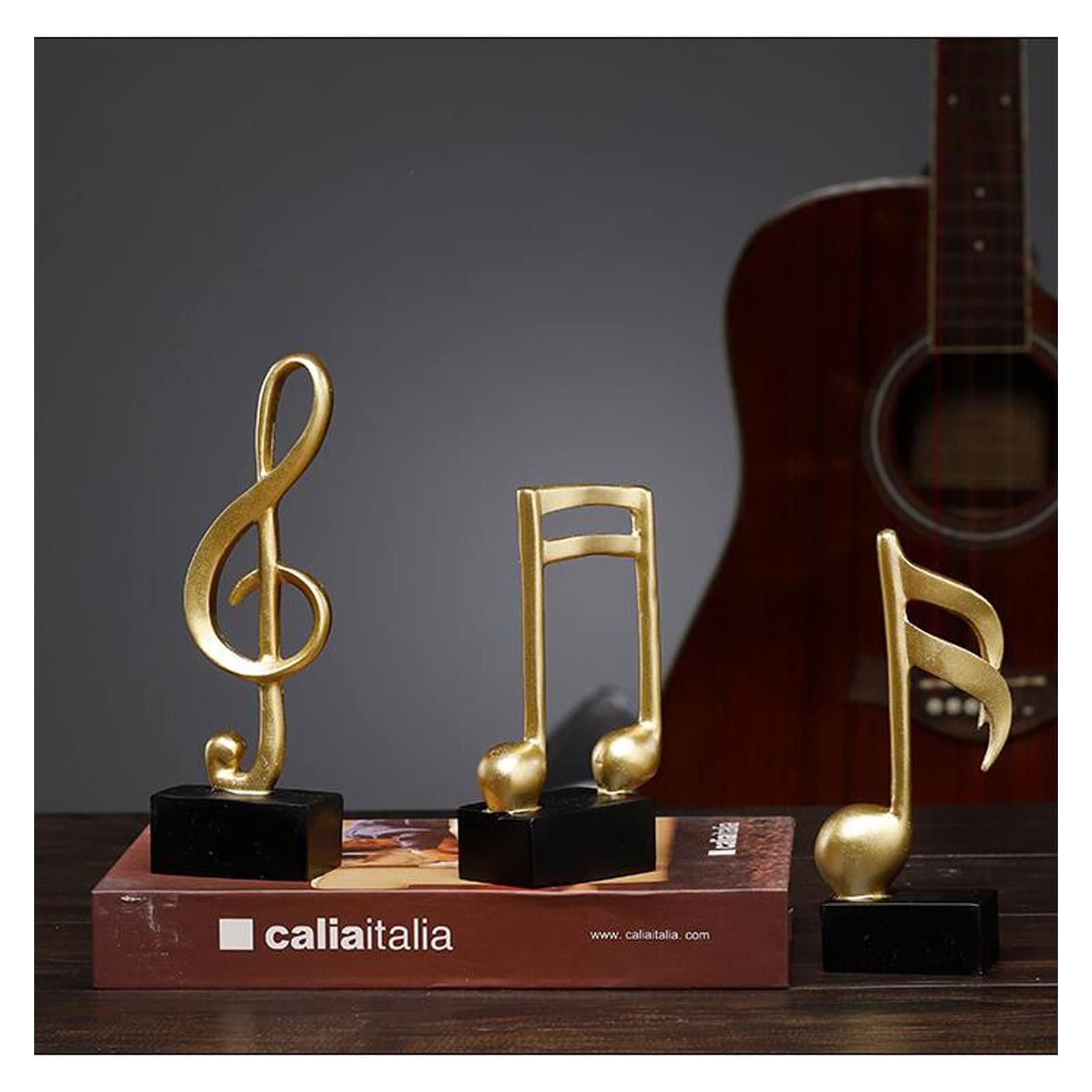 Goldene Musiknoten-Statuen, 6,5x4x18 Cm, Aus Harz – Moderne Deko Für Regale, Klavier, Bücherregal Oder Als Geschenk Für Musikliebhaber