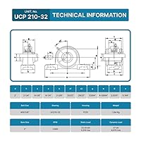 Vista 4 de PGN UCP210-32 Rodamiento de Apoyo en Bloque - Paquete de 1 Rodamientos Montados en Bloque de Apoyo - Rodamientos de Acero Cromo con Abertura de 2