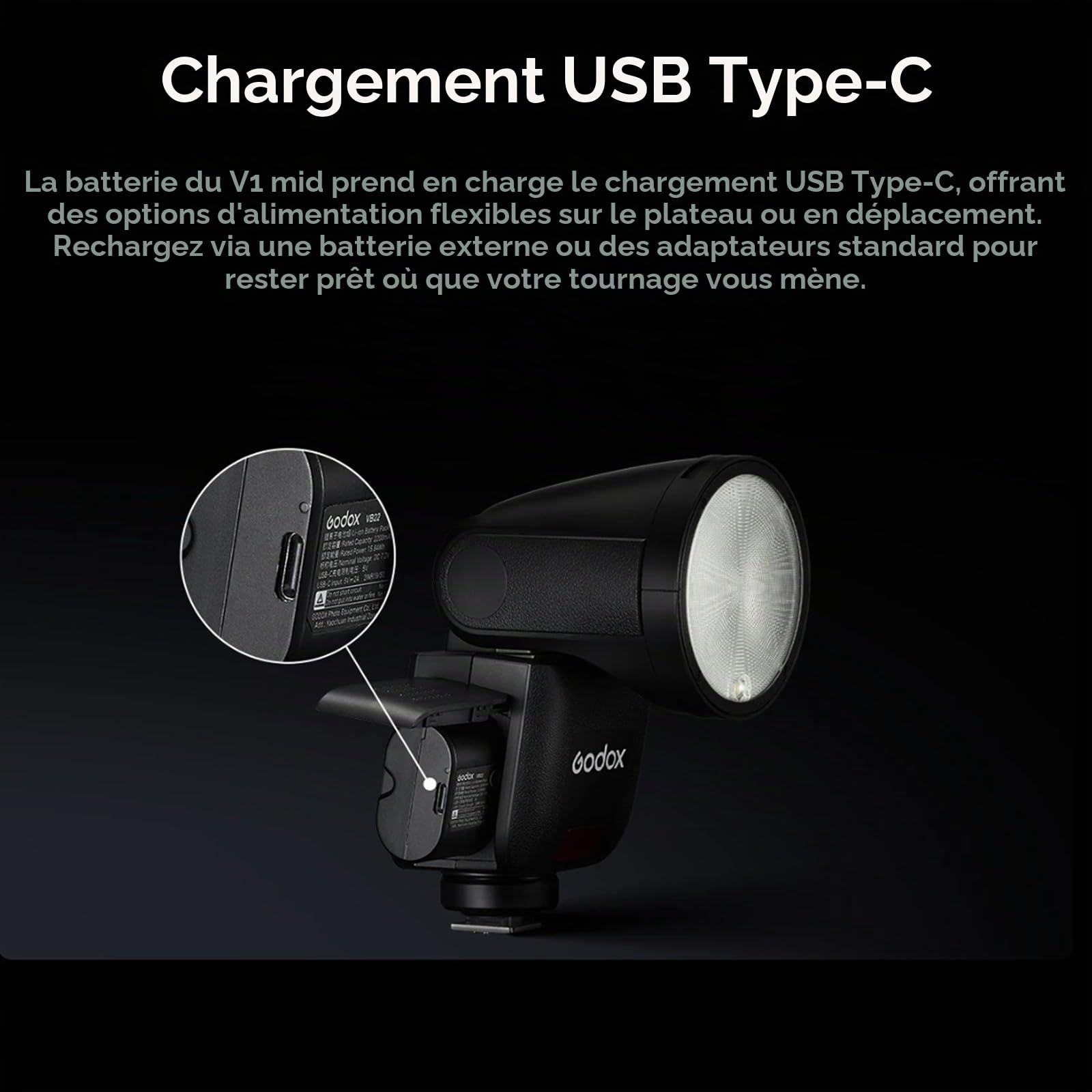 Godox V1 mid C V1midC TTL Flash pour Canon, mini flash à tête ronde avec écran tactile, temps de recyclage de 1,7 s, 650 éclairs à pleine puissance, lampe pilote LED de 2 W, synchronisation haute vite