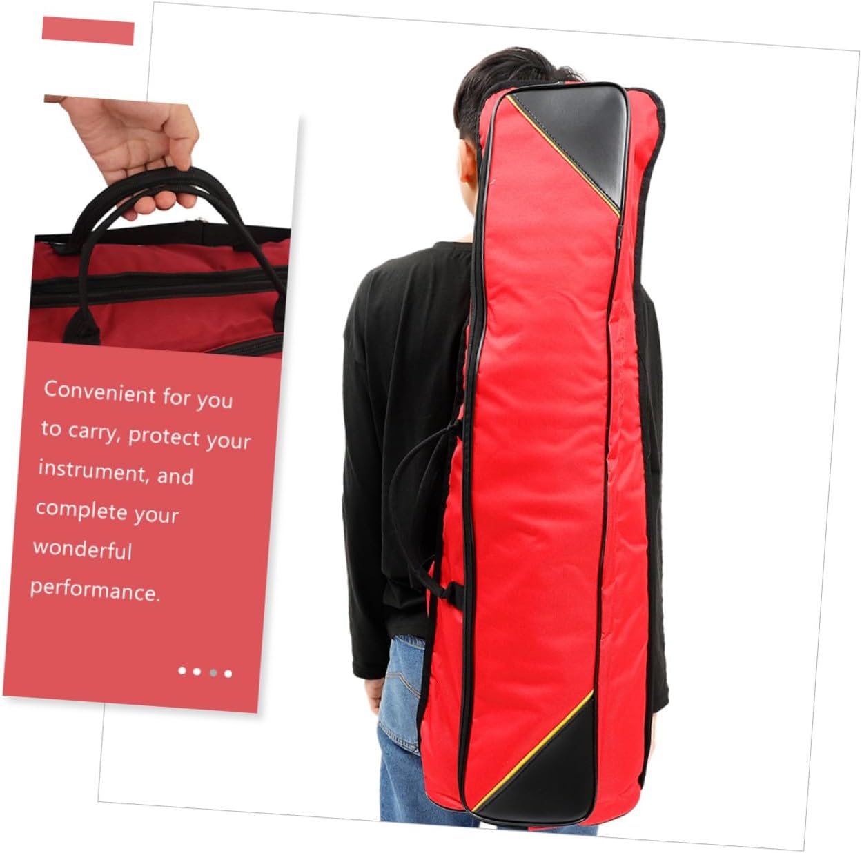 TOYANDONA Waterproof Thickened Oxford Cloth Trombone Bag Red, Portable Tenor Trombone Storage Pouch Shoulder Strap, Musical Instrument Organizer for Travel and Performance