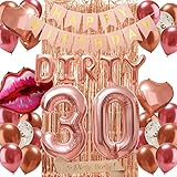 Rose Gold 30th Birthday Decorations Set - Happy Birthday Banner, Foil Curtains, Dirty 30 Balloons, Sash