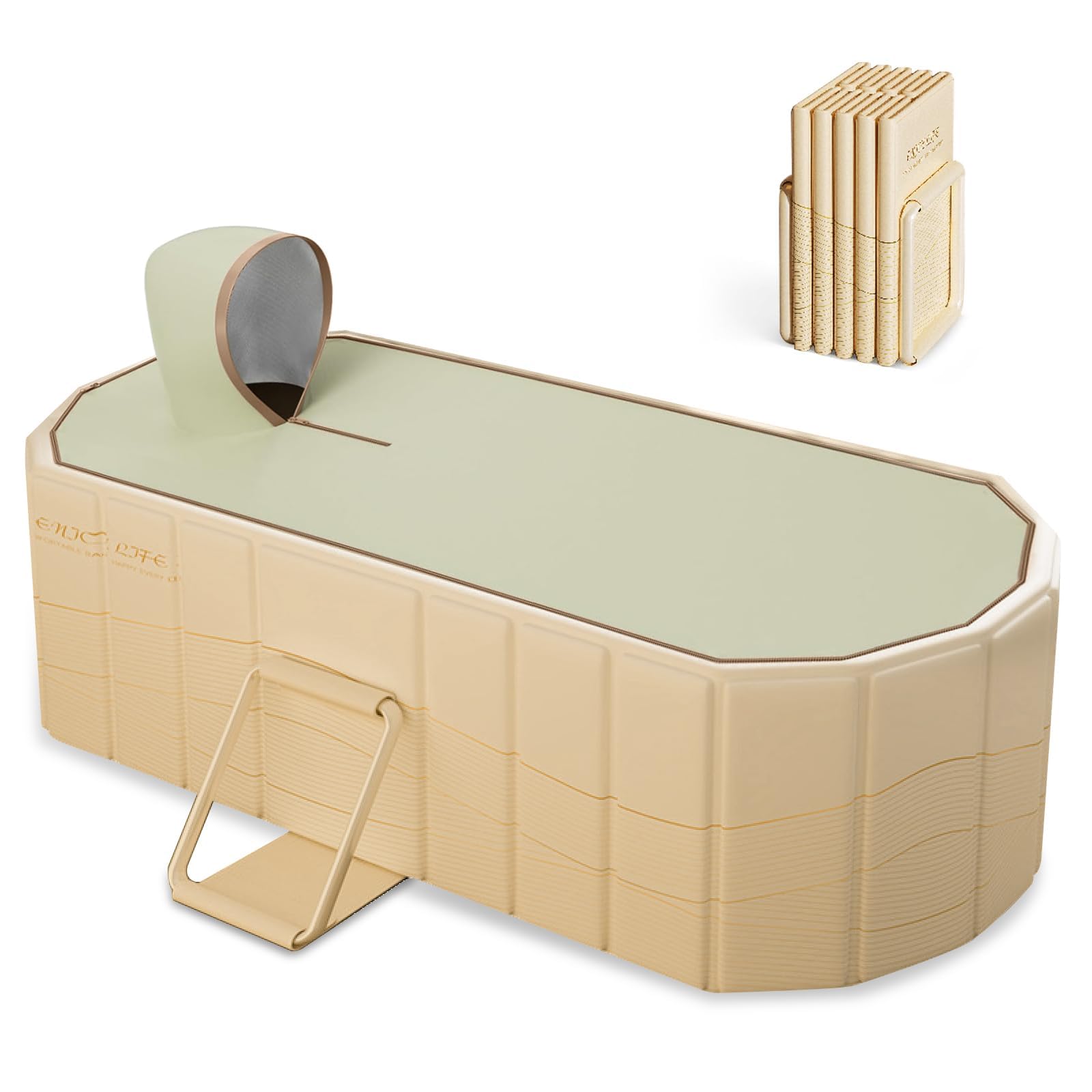 Baignoire pliante pour adulte avec couvercle, conception isolée portable, baignoire pliante profonde, comprend un coussin de siège et un tuyau de vidange de 1,5 mètre, couleur dorée.