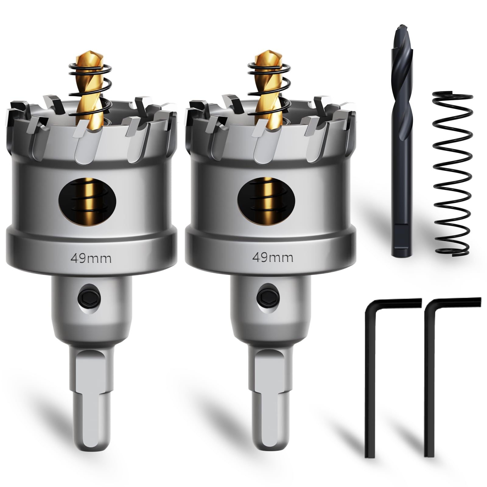 METOTY 49mm 2PCS Carbide Hole Saw Set,Heavy Duty Tungsten Carbide Tipped Hole Cutters Set with a nitrided Step Drill and L-flench, for Steel Iron,Aluminum,Stainless stell