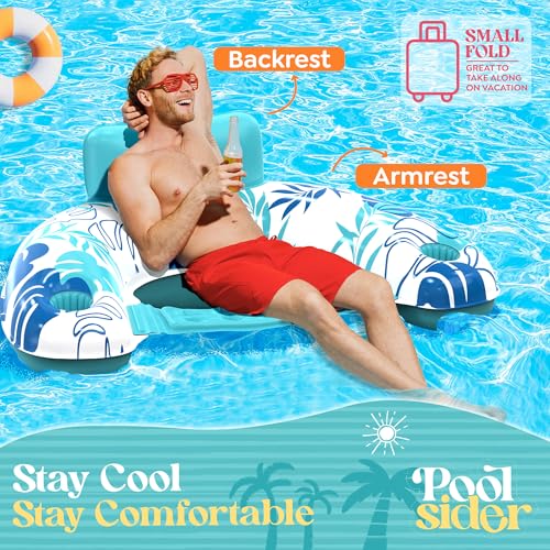 Pool Chair Floats - 2 Pack Floating Pool Chairs for Adults | Inflatable Pool Chair with Cup Holder & Armrest | Swimming Chairs for Adults | Tropical Design (Pink/Blue) Pool Float Chair - Poolsider