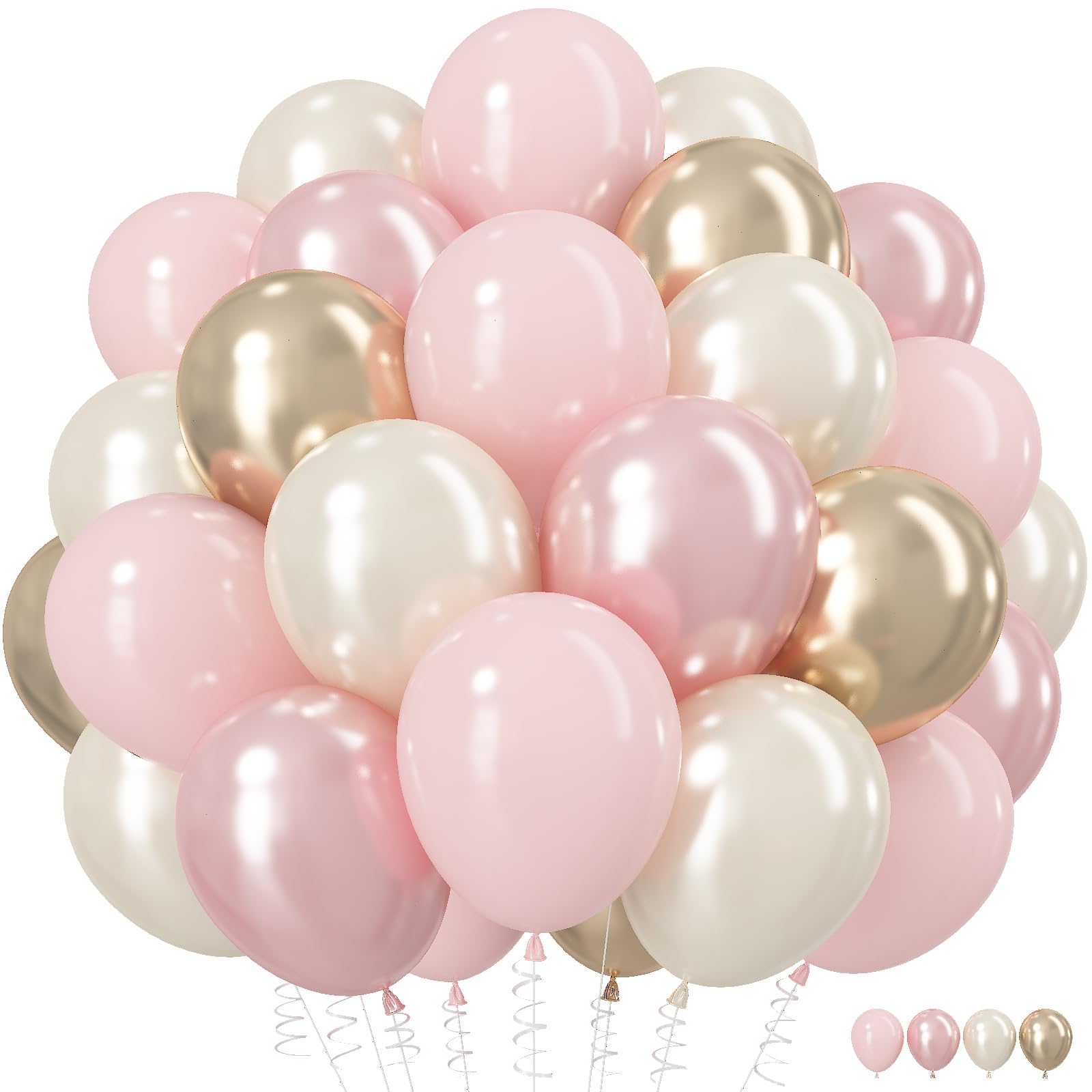 Froova Pink and Gold Balloons, 12 Inch Double Stuffed Pearl Light Baby Pink and Champagne Gold Sand White Balloons for Birthday Baby Bridal Shower Easter Wedding Party Decorations โ image 1