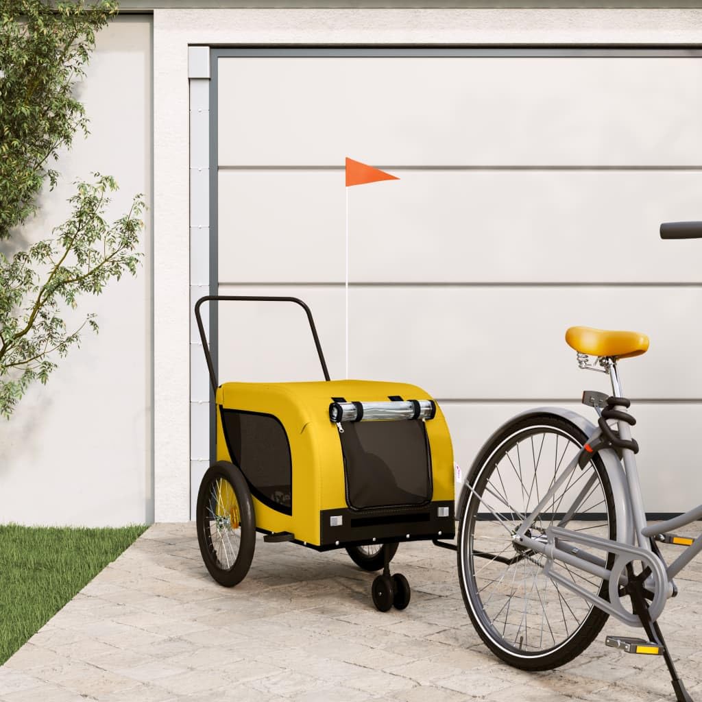 Homgoday Przyczepa rowerowa dla zwierząt żółta i czarna Oxford i żelazo, wyposażenie wózka dla psa, wózek rowerowy wózek rowerowy, wózek dla psa, transporter rowerowy model 94029