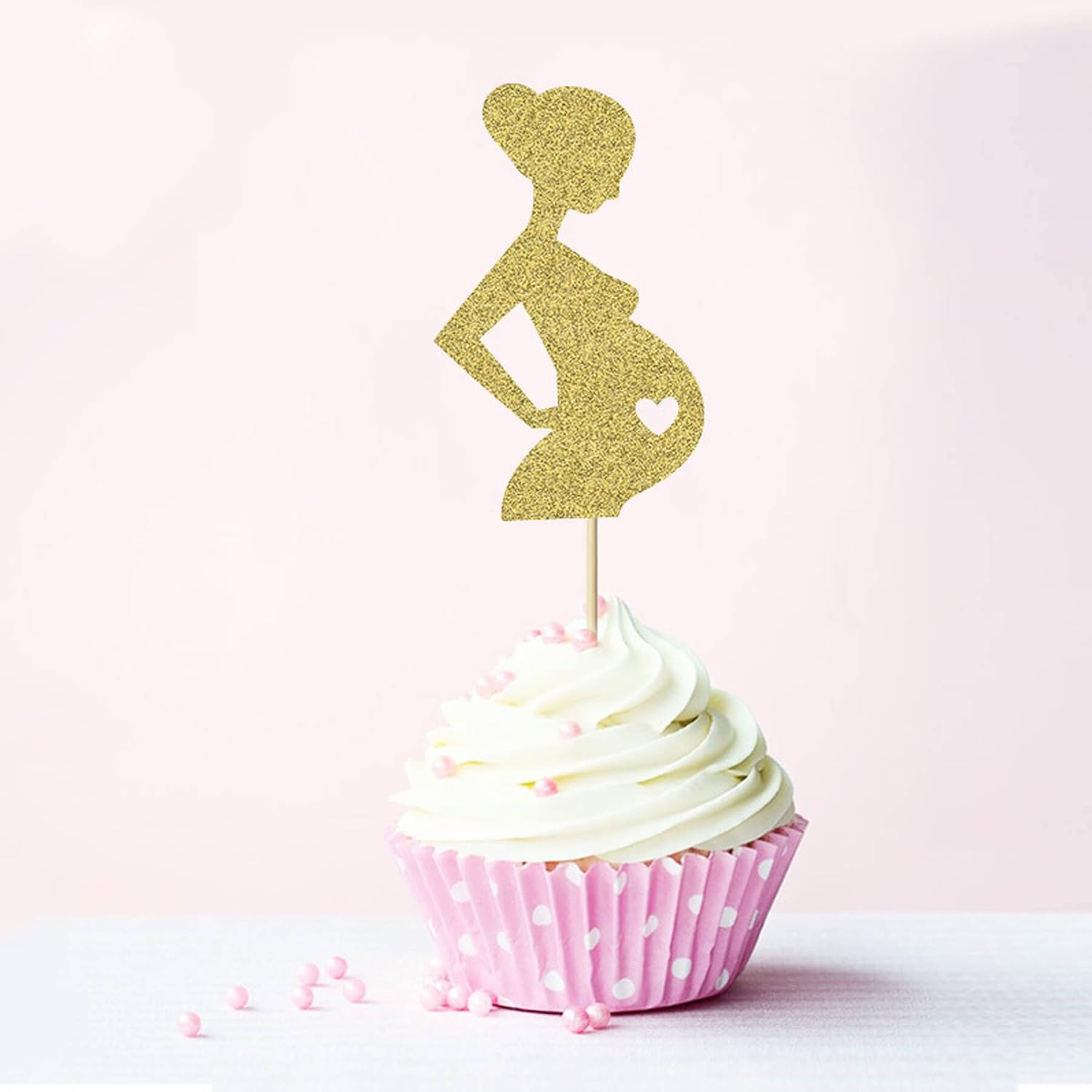 24Pcs Gender Reveal Cupcake Toppers Pregnant Boy or Girl Glitter Cupcake Picks Kids Birthday Party Decors Baby Shower Party Decoration Supplies