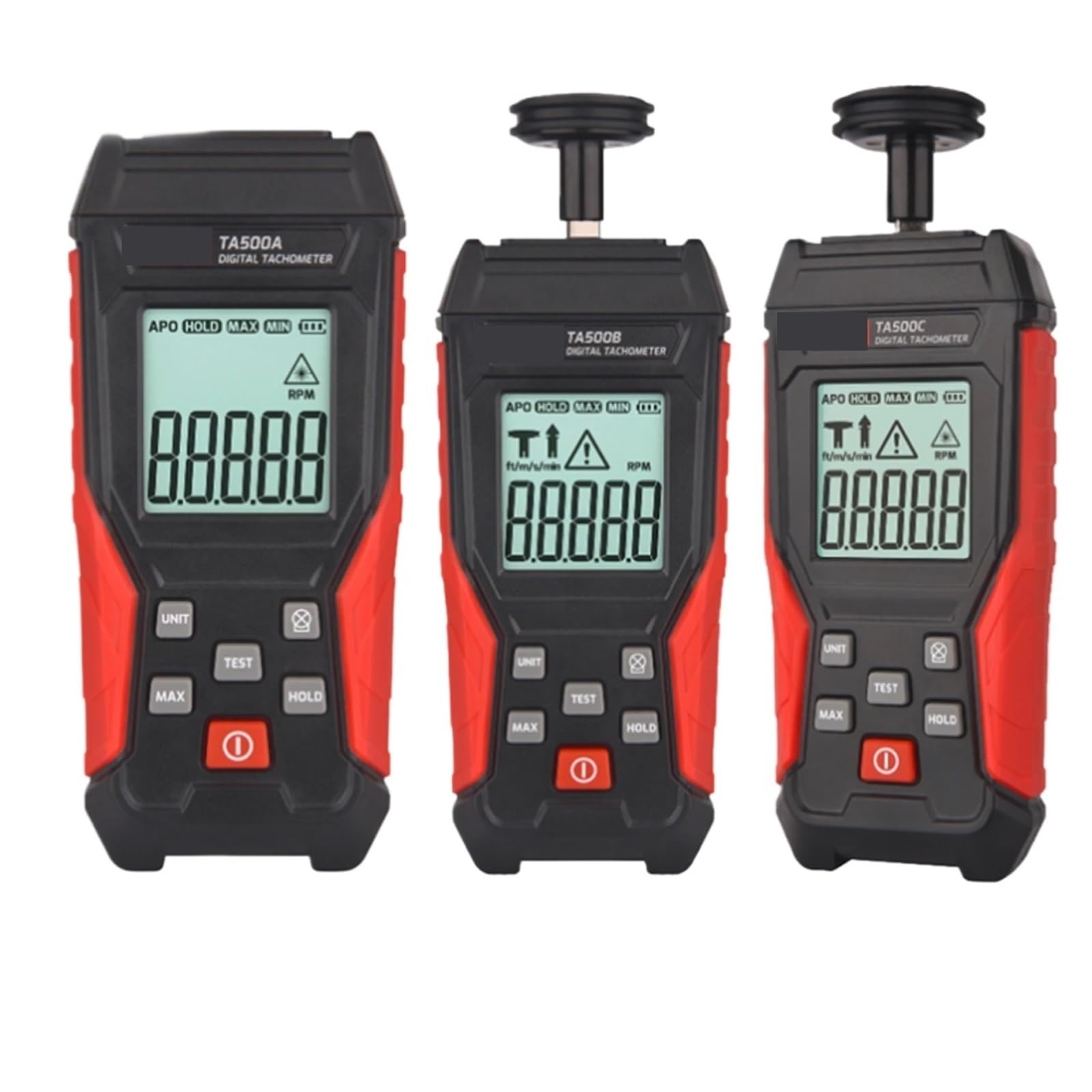 TA500A/B/C Drehzahlmesser Kontakt- und berührungsloser digitaler Drehzahlmesser Laser-Fotodrehzahlmesser Hohe Genauigkeit Max. 100.000 U/min Drehzahlmesser(TA500C)