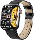 スマートウォッチ 【最新進化モデル】日本製センサー iPhone/Android対応 健康管理 2.1インチ大画面 通話機能 50+種類運動モード 天気予報 音楽再生 多機能 活動量計200+種類文字盤 Line通知 長持ちバッテリ 音楽・カメラ制御 腕時計 (2種類バンド付き：ブラック（レザー）＆ブラック・シリコン)