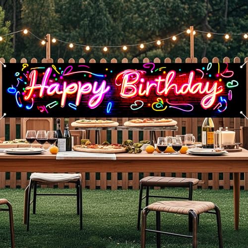 Image of Nuxovilar Neon Brick Birthday Banner 78.7x17.7 Polyester