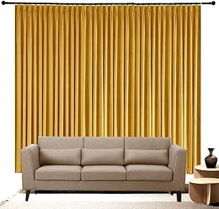 Double Pinch Pleated With Hanging Hook Curtains Living Room Bedroom Meetingroom Club Theater Patio Sliding Door Extra Long Drapes (Mustard Yellow Solid, 58 Inch Wide by 132 Inch Long- 1 Panel) - Buy now