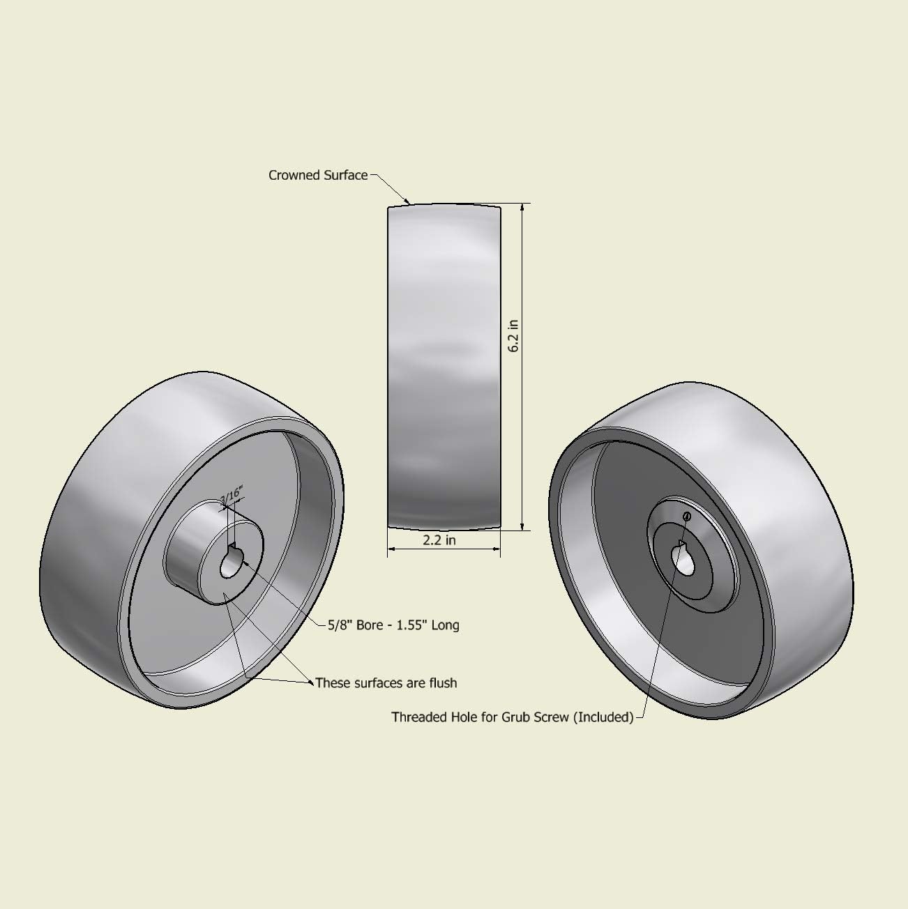 Belt Grinder 2x72 Wheel Set For Knife Grinder 6.2 Drive 5/8 Bore 3 Track 2 Idler (6 5/8-3 - 2)