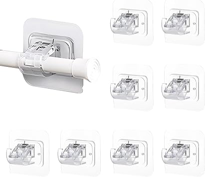 8 PCS Self-Adhesive Curtain Hooks Transparent Drapery Hooks for Bathroom Kitchen No Drill Curtain Rod Brackets Curtain Pole Wall Bracket Towel Rod Hook for Doors Windows Clothes Hanging