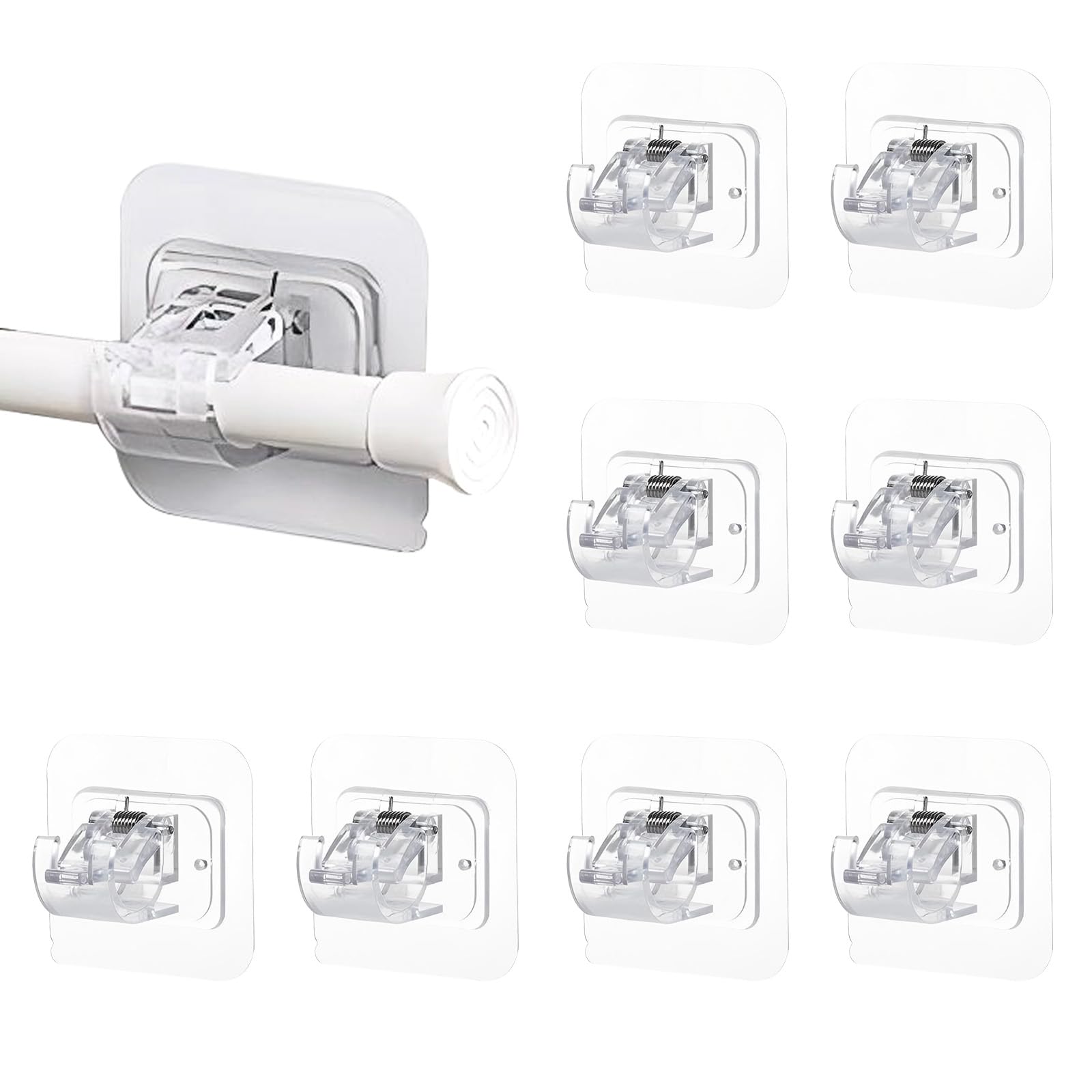 Mtbricey 8 PCS Self-Adhesive Curtain Hooks Transparent Drapery Hooks for Bathroom Kitchen No Drill Curtain Rod Brackets Curtain Pole Wall Bracket Towel Rod Hook for Doors Windows Clothes Hanging