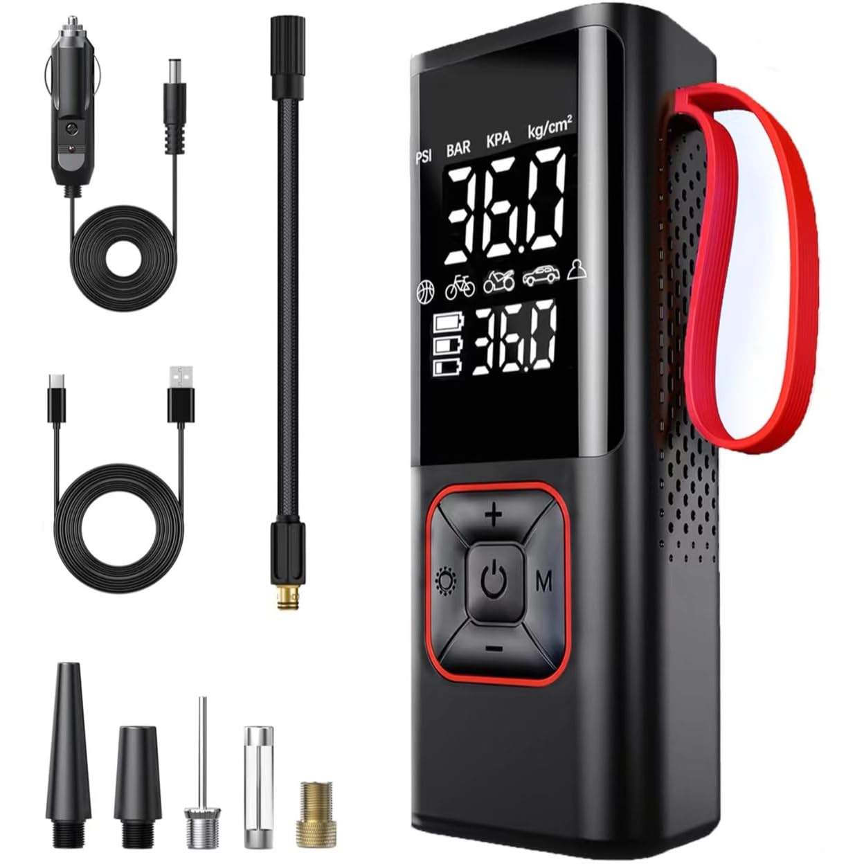 GUKIYUSI Tire Inflator Portable Air Compressor, Portable Air Pump for Car Tires with Digital Pressure Gauge, 150PSI Air Compressor for Car, Bike, Motorcycle