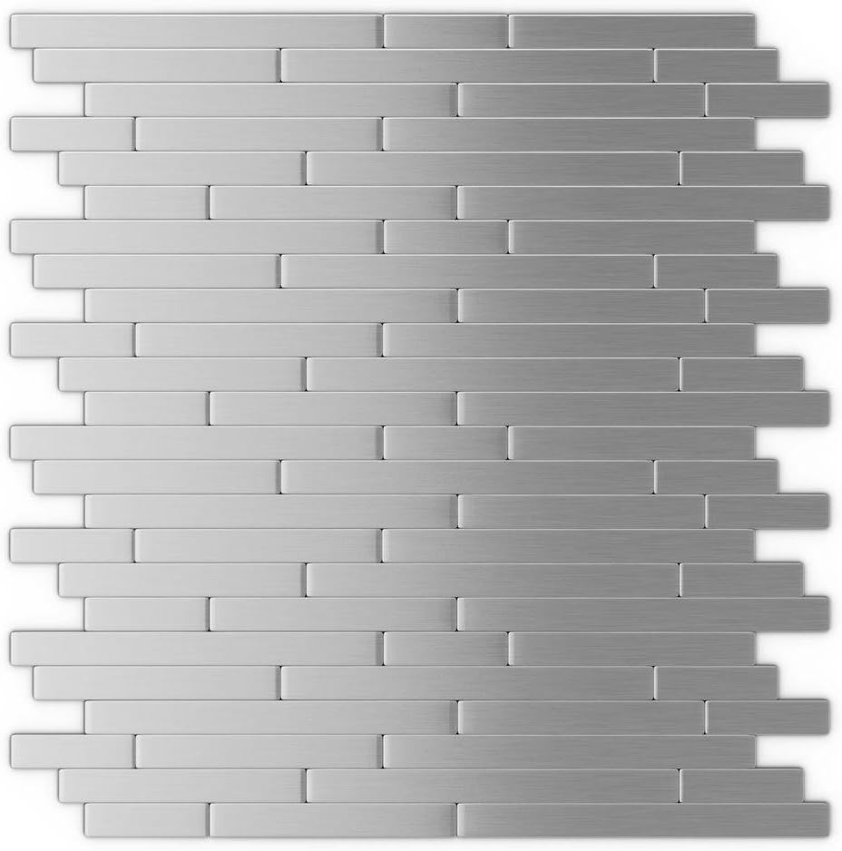 11.88 in. x 12 in. Self-Adhesive Decorative Wall Tile in Stainless Steel (24-Pack)-Linox