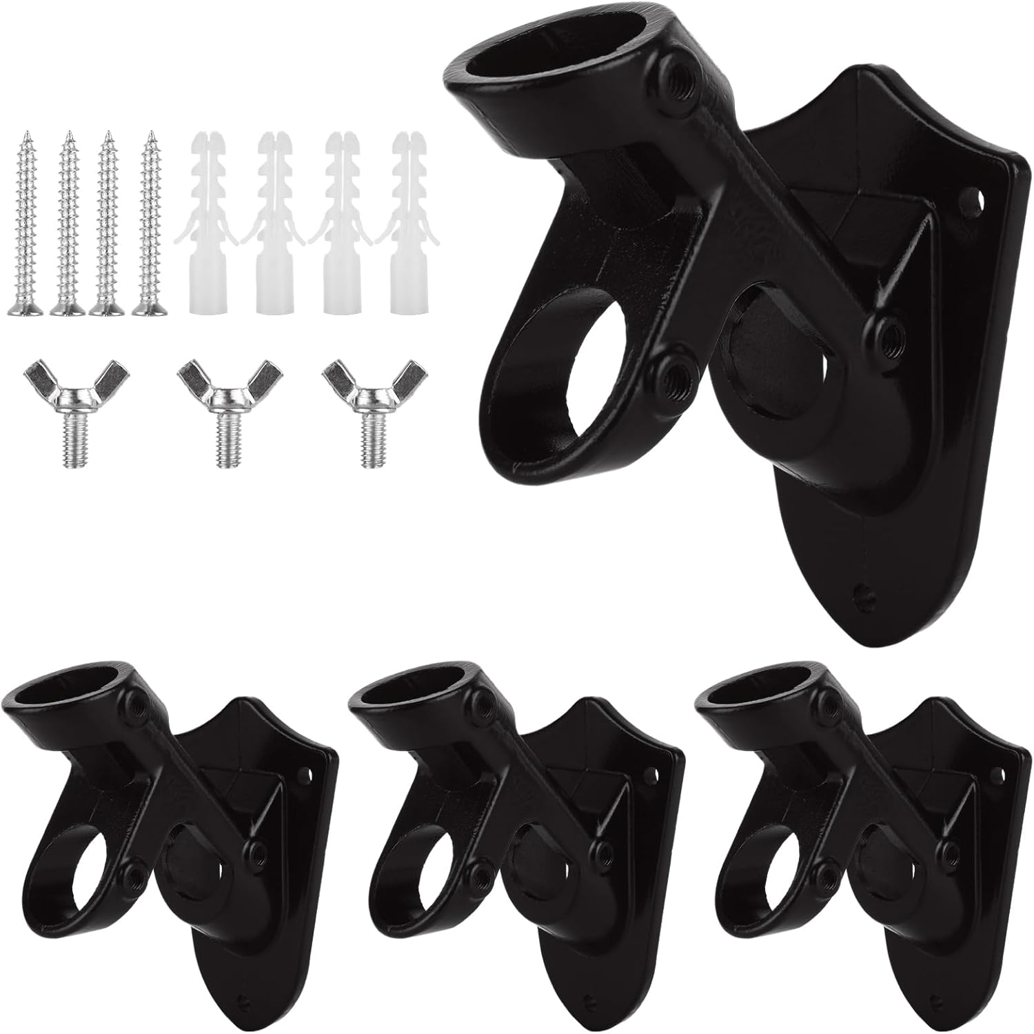 4 Pack Flag Pole Holder Brackets,Heavy Duty Flag Pole Holder for Outside House, Flag Brackets, Aluminum Mount Stainless Steel Hardware Strong and Rust Proof 1 inch Inner Diameter
