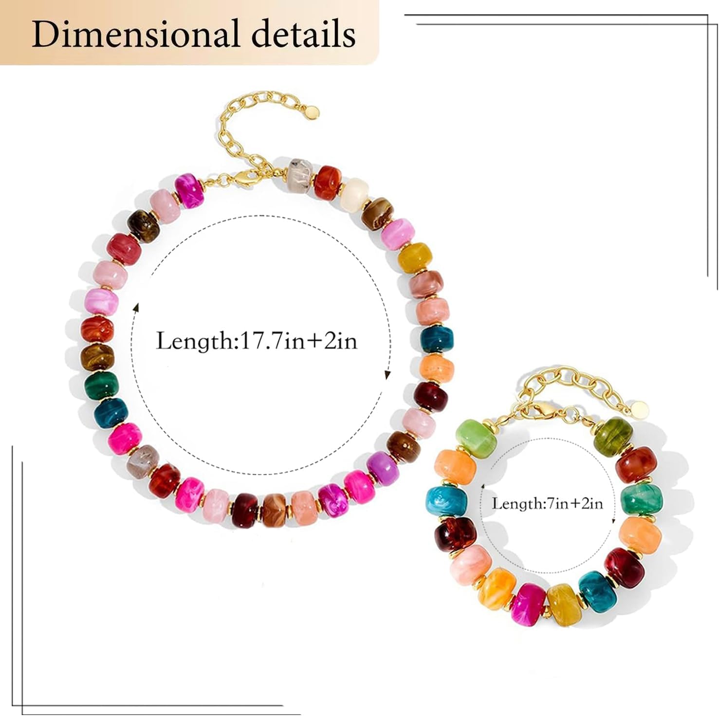 Colorful Beaded Necklace and Bracelet Set for Women, Chunky Heart Choker with Matching Bead Bracelet, Statement Acrylic Resin Jewelry Set
