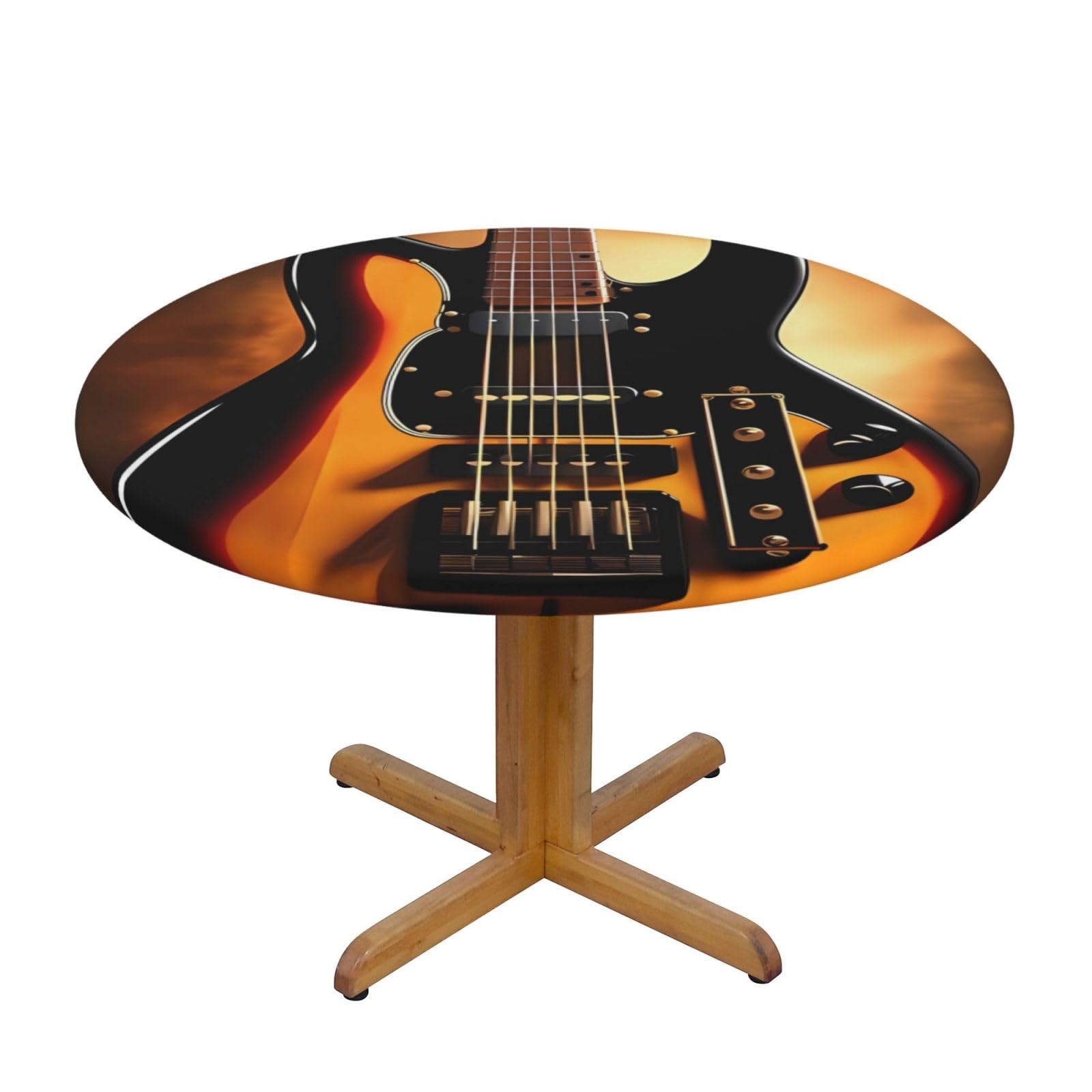 Nappe ronde imprimée guitare anti-glisse pour protéger les tables de 101 à 127 cm