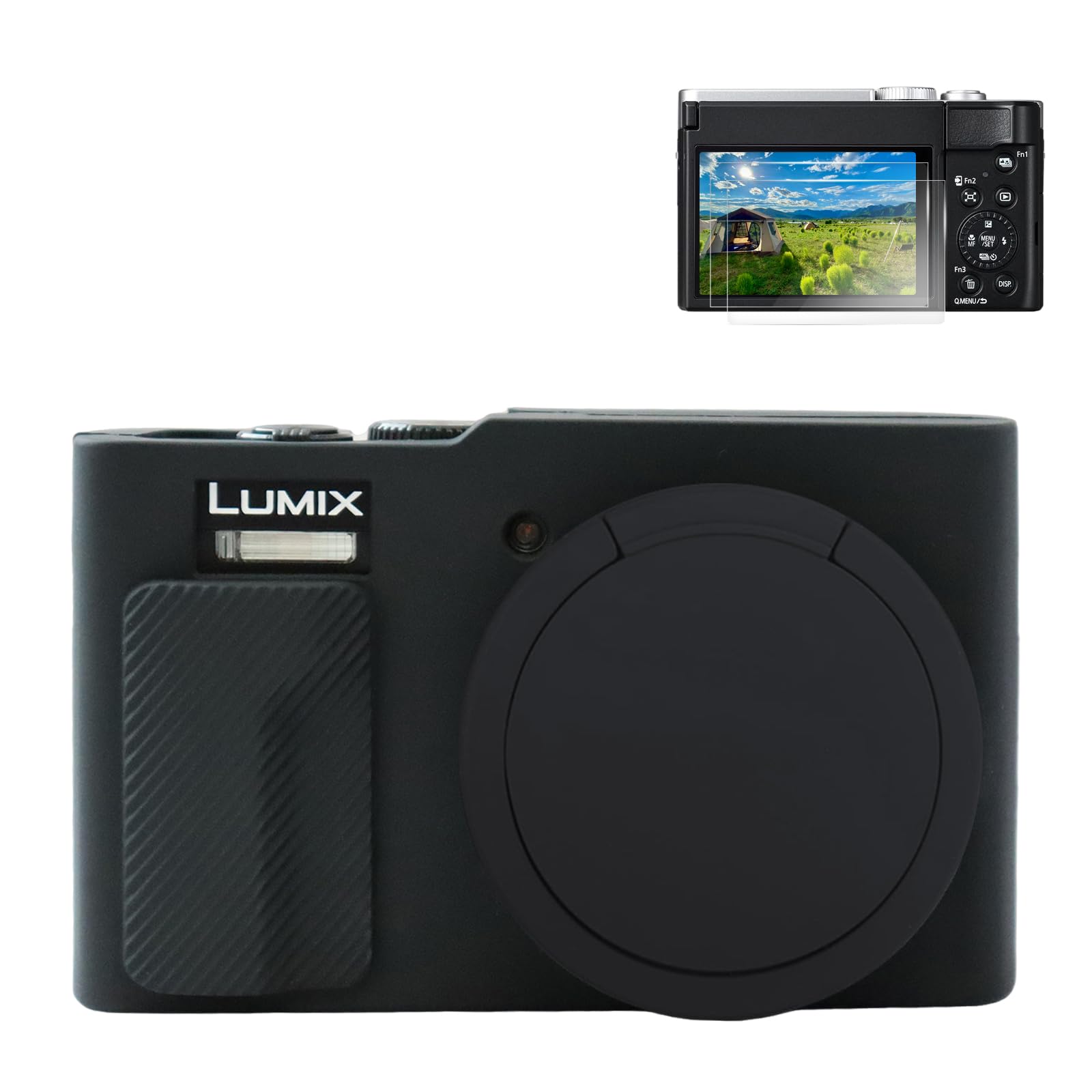 Rieibi TZ99 - Funda Protectora de Silicona Suave para cámara Panasonic Lumix DC-TZ99, Accesorios con 2 Protectores de Pantalla, Ligera, Color Negro