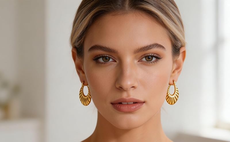 Alegend Leaf Textured Hoop Earrings 18K Gold – Secure click lock closure