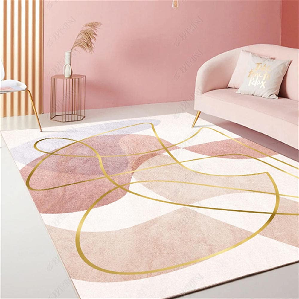 Tapis Moderne Chambre Fille Golden Rose Beige Minimaliste Abstrait Graphique Decoration Maison 100X120cm