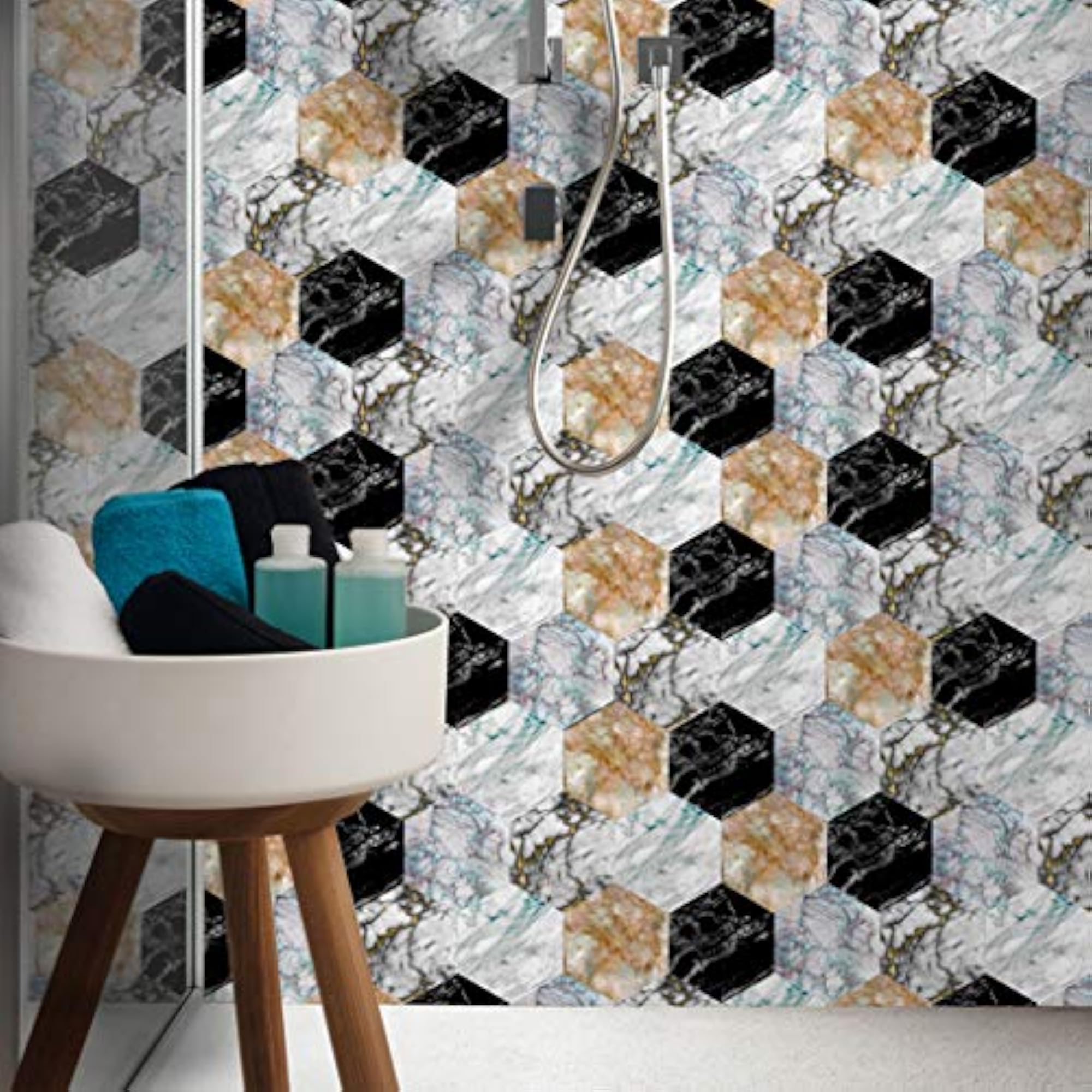 Waterproof Hexagon Wall Tile Floor Paper Sticker