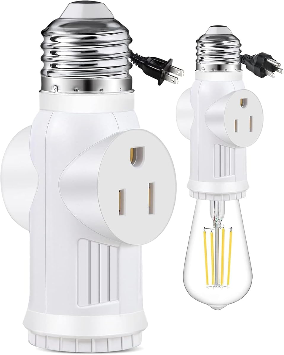 3-Prong Polarized Light Bulb Outlet Socket Adapter for Garage, Porch (White, 1)