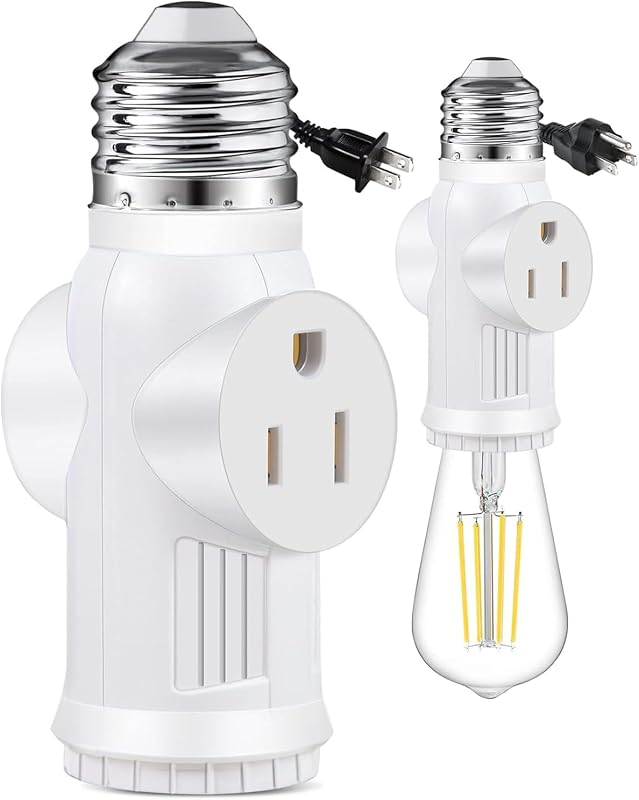3-Prong Polarized Light Bulb Outlet Socket Adapter for Garage, Porch (White, 1)