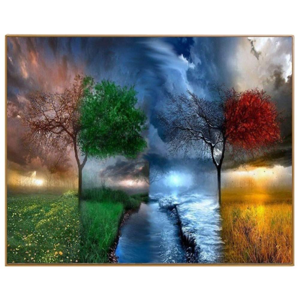 YEESAM ART DIY Paint by Numbers for Adults Beginner, 4 Four Seasons Tree, Trees 16x20 inch Linen Canvas Acrylic Stress Less Number Painting Gifts (4 Seasons Tree, Without Frame) — image 1