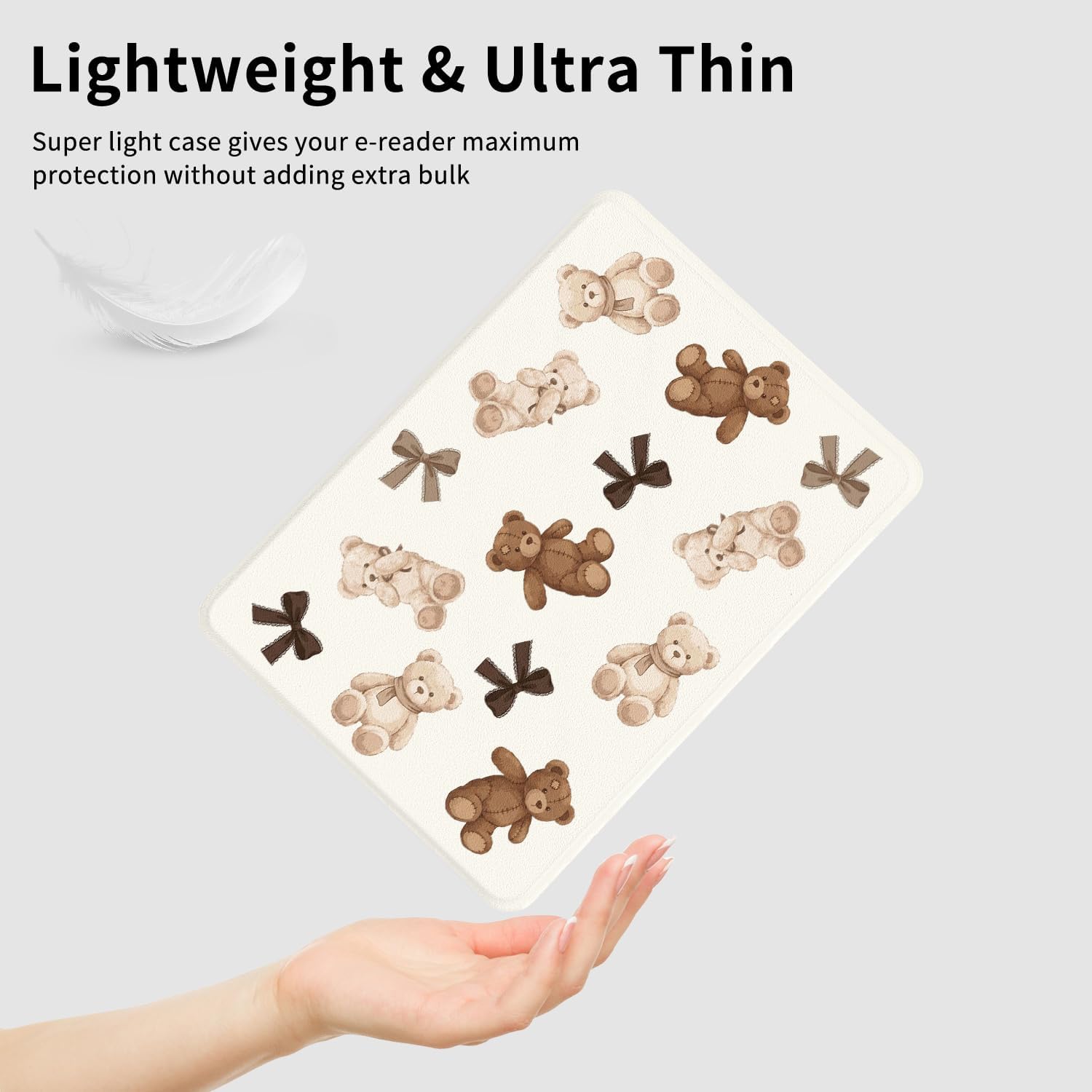 Brown Bear Bow Case for 6" Kindle 11th Generation 2024/2022 Release with Hand Strap Slim Premium PU Textured Leather Folio Cover Protective e-Reader Case with Auto Sleep/Wake