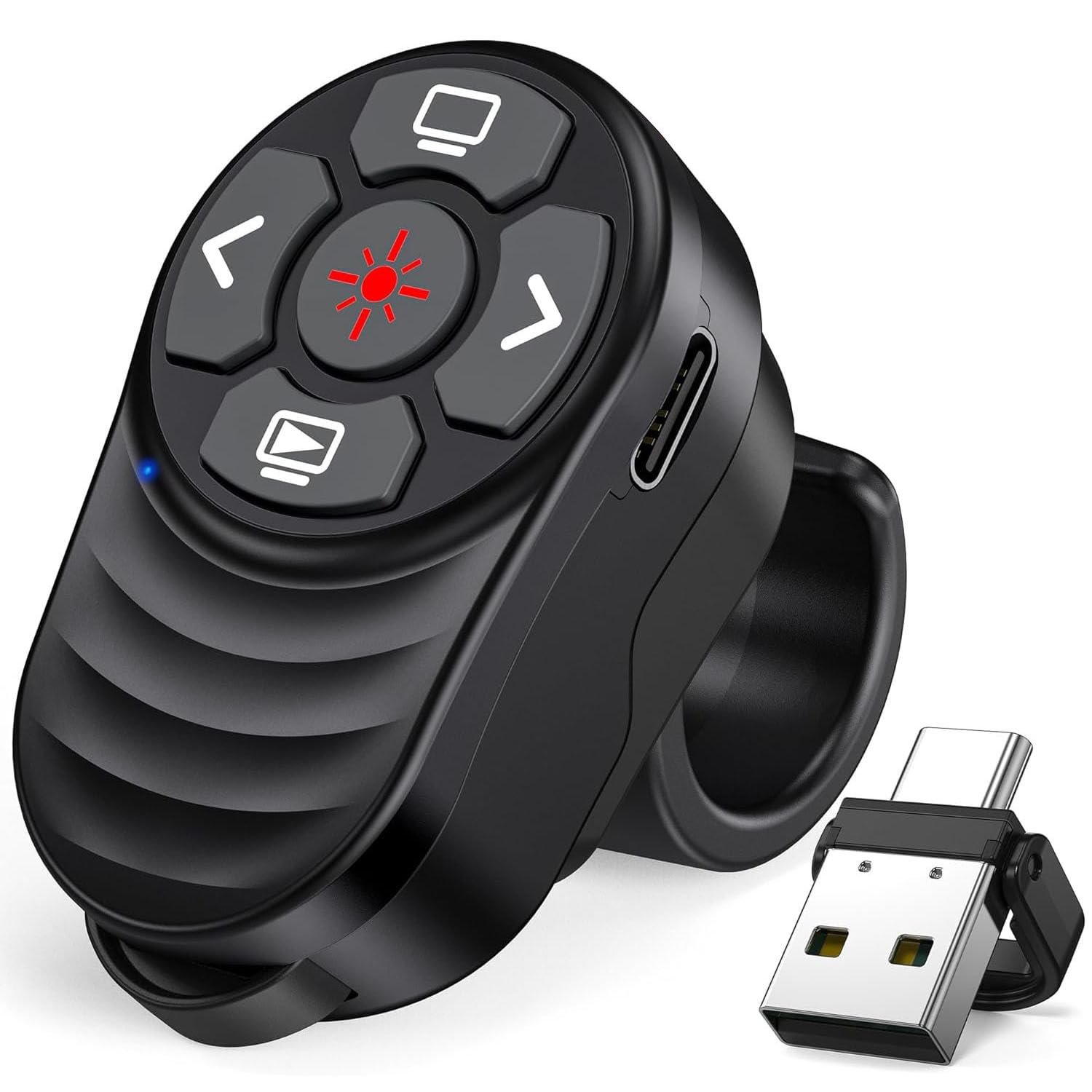 Anneau de Doigt Telecommande Powerpoint Rechargeable Pointeur Presentation USB Type-C 2 en 1 PPT Zapette Wireless Presenter Sans Fils pour Mac iPad PC Portable