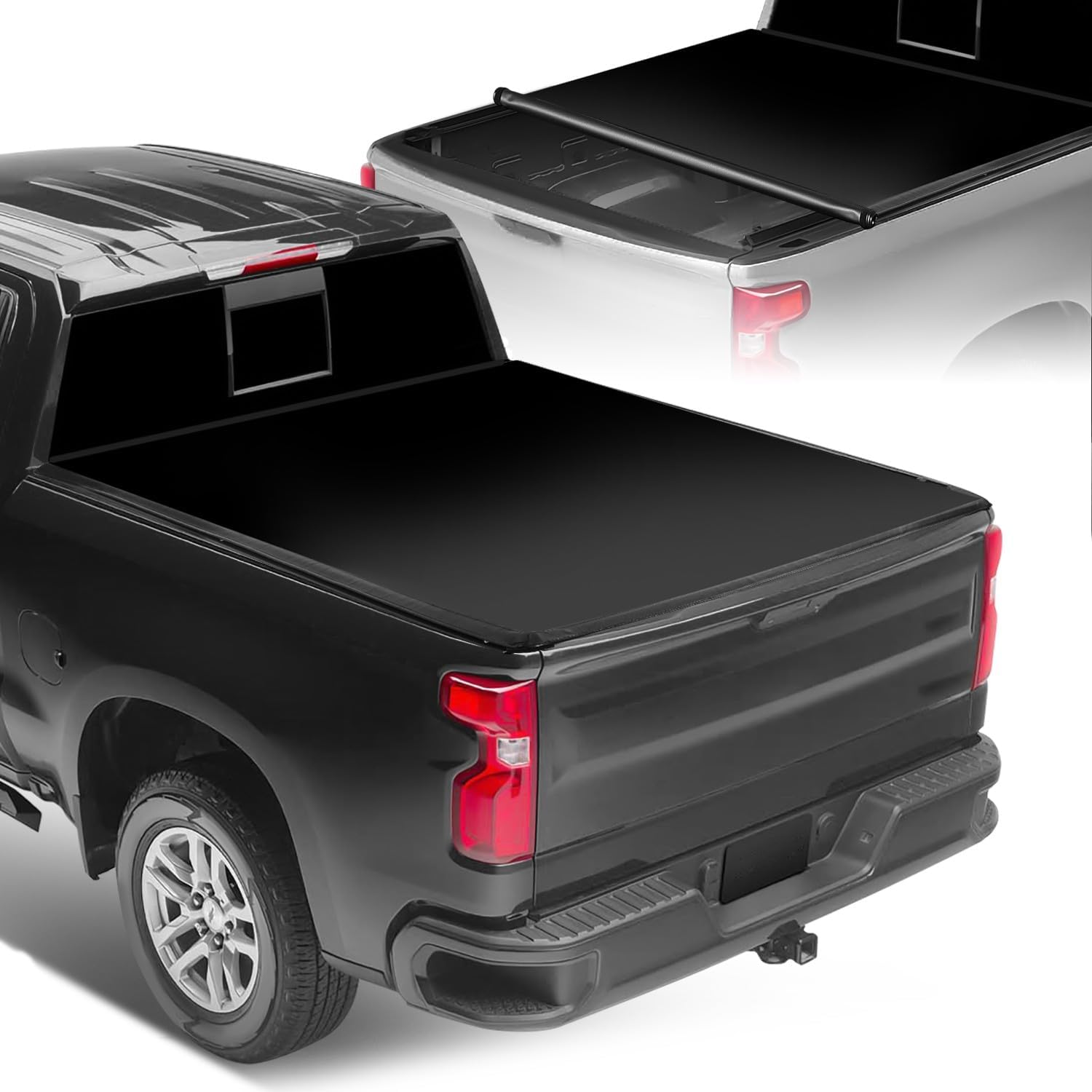 Soft Roll Up Truck Bed Tonneau Cover Soft Vinyl Compatible with 07-18 Silverado Sierra 1500 5.75 Ft. Fleetside Bed