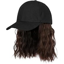 Baseball Cap with Wig Ball Cap Hair Curly Synthetic Hair Extensions Adjustable Dark Brown