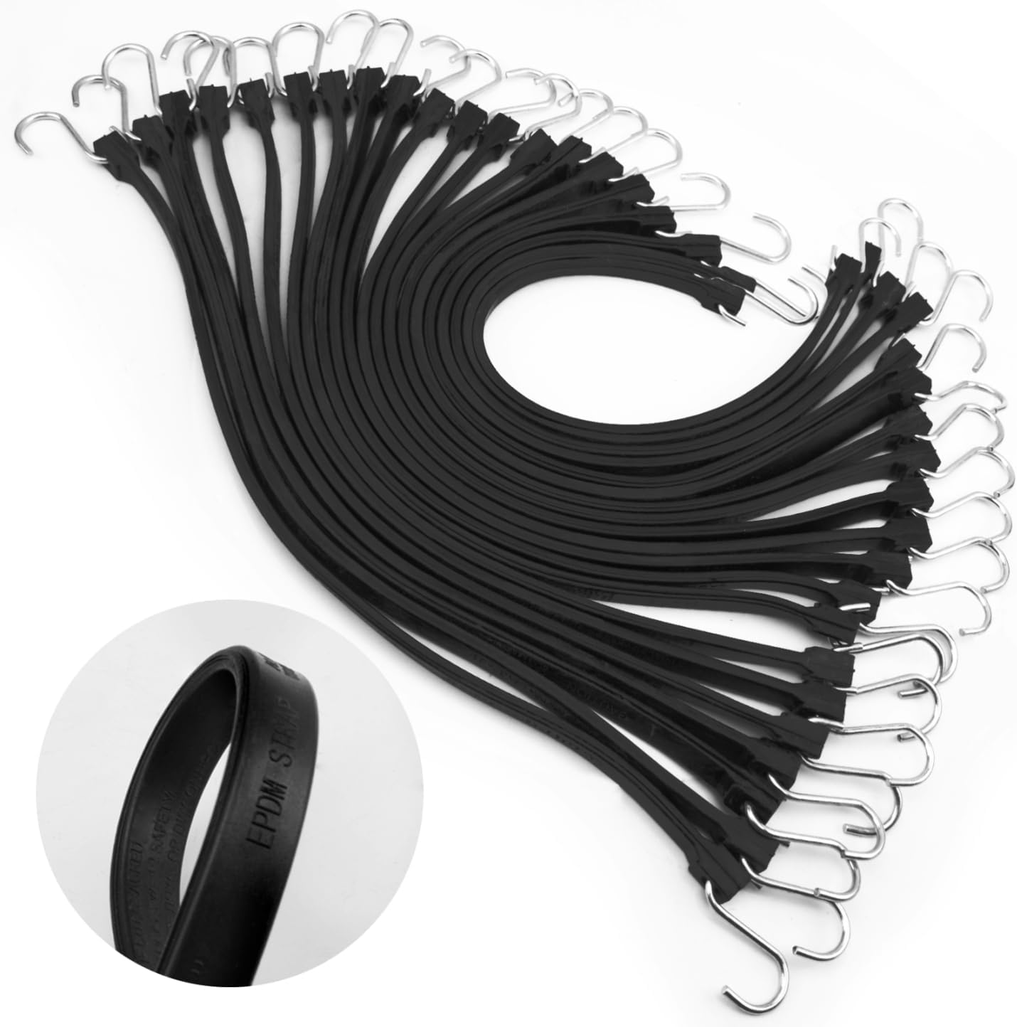 XSTRAP STANDARD 20PK 100% EPDM Bungee Cords 31" Natural Rubber Tarp Straps | Weatherproof Heavy Duty Elastic Tie Downs with Metal Crimped S Hooks for Securing Flatbed Trailers, Camping, Canvases, Cargo