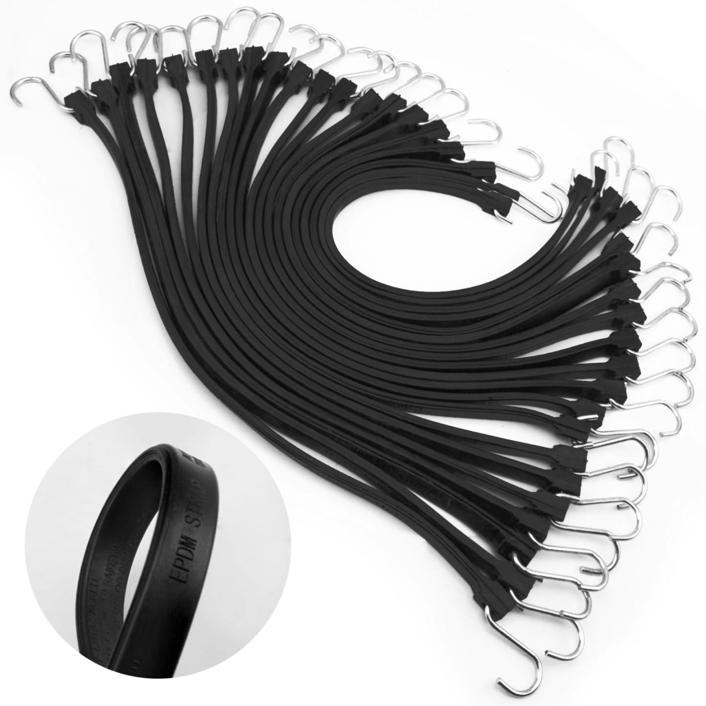 XSTRAP STANDARD 20 Pack 31'' Adjustable Natural Rubber Tarp Straps, EPDM Bungee Cords with Metal S Hooks, Ideal for Securing Tarps, Canvases, Motorcycle, and Cargo