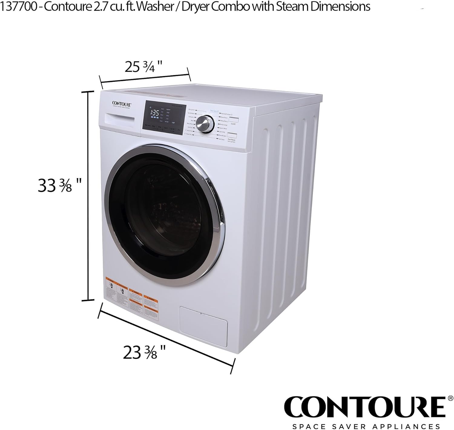 2.7 Cu. Ft. Washer Dryer Combo with Steam, Ventless All-in-One RV Washing Machine, Compact Apartment Size, White, 120V