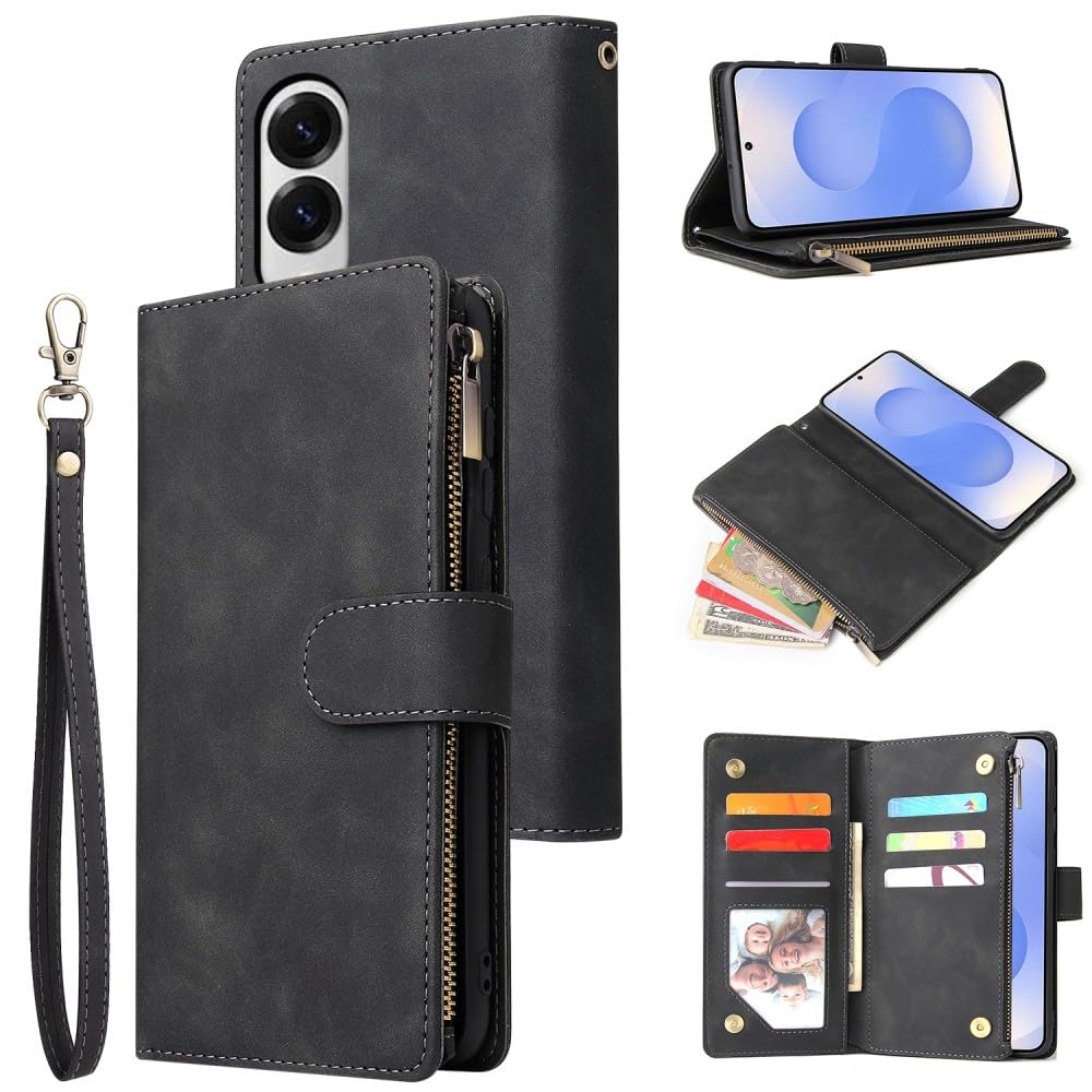 Étui portefeuille rabat cuir Samsung Galaxy A22 4G noir avec fermeture éclair - 8