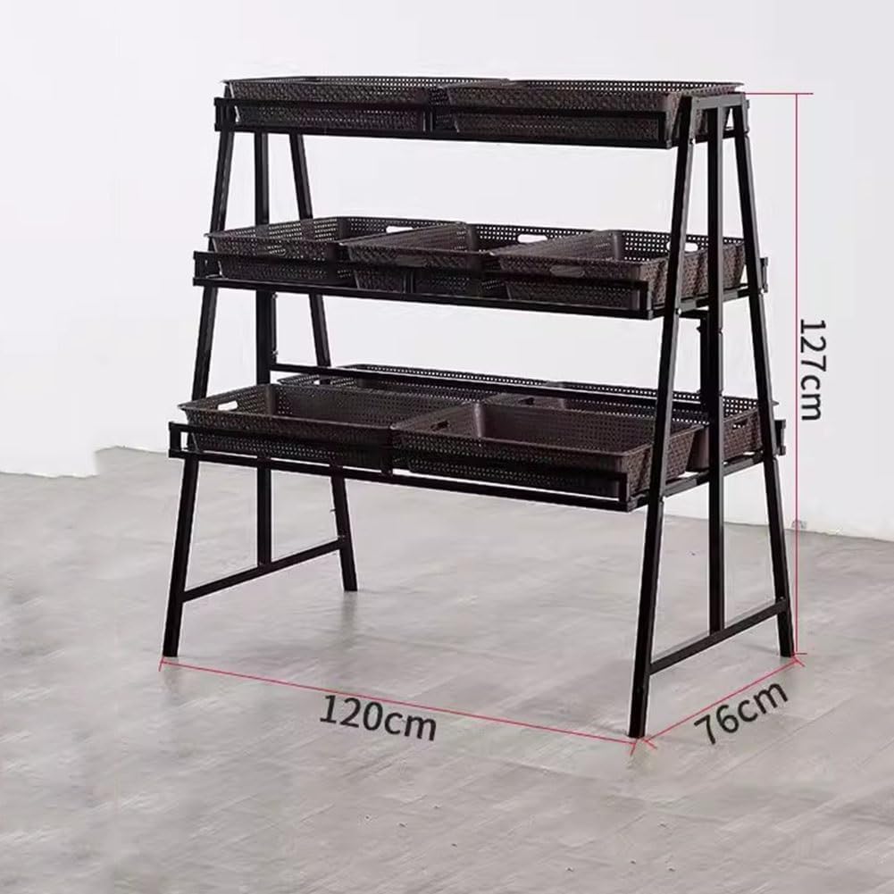 Retail Display Rack Supermarket Fruit and Vegetable Display Shelf 3 Layer Fresh Goods Shelf for Supermarket/Kitchen/Convenience Store(Green)