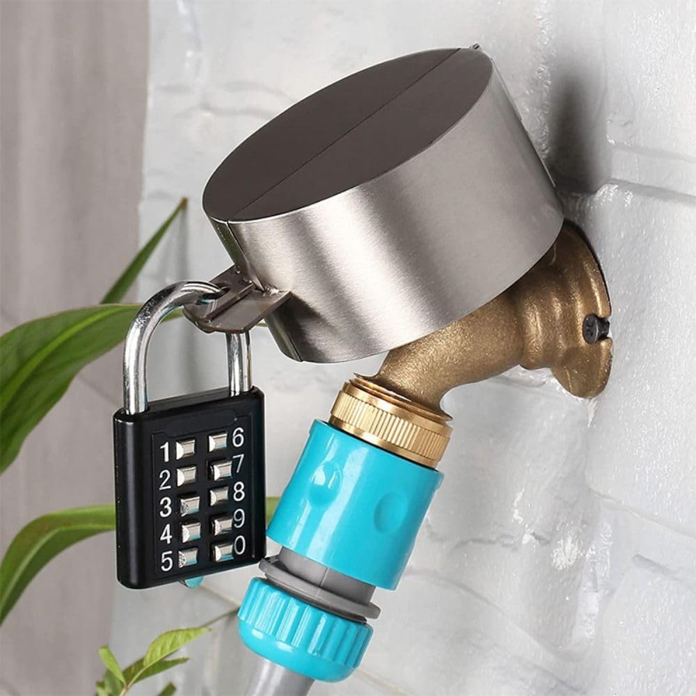 Lock with Cover, Anti-Theft Garden Hose Tap Lock, Safety Wall Mounting Type Stainless Steel Faucet Lock Cover for Outdoor Kitchen(Faucet Lock Cover)