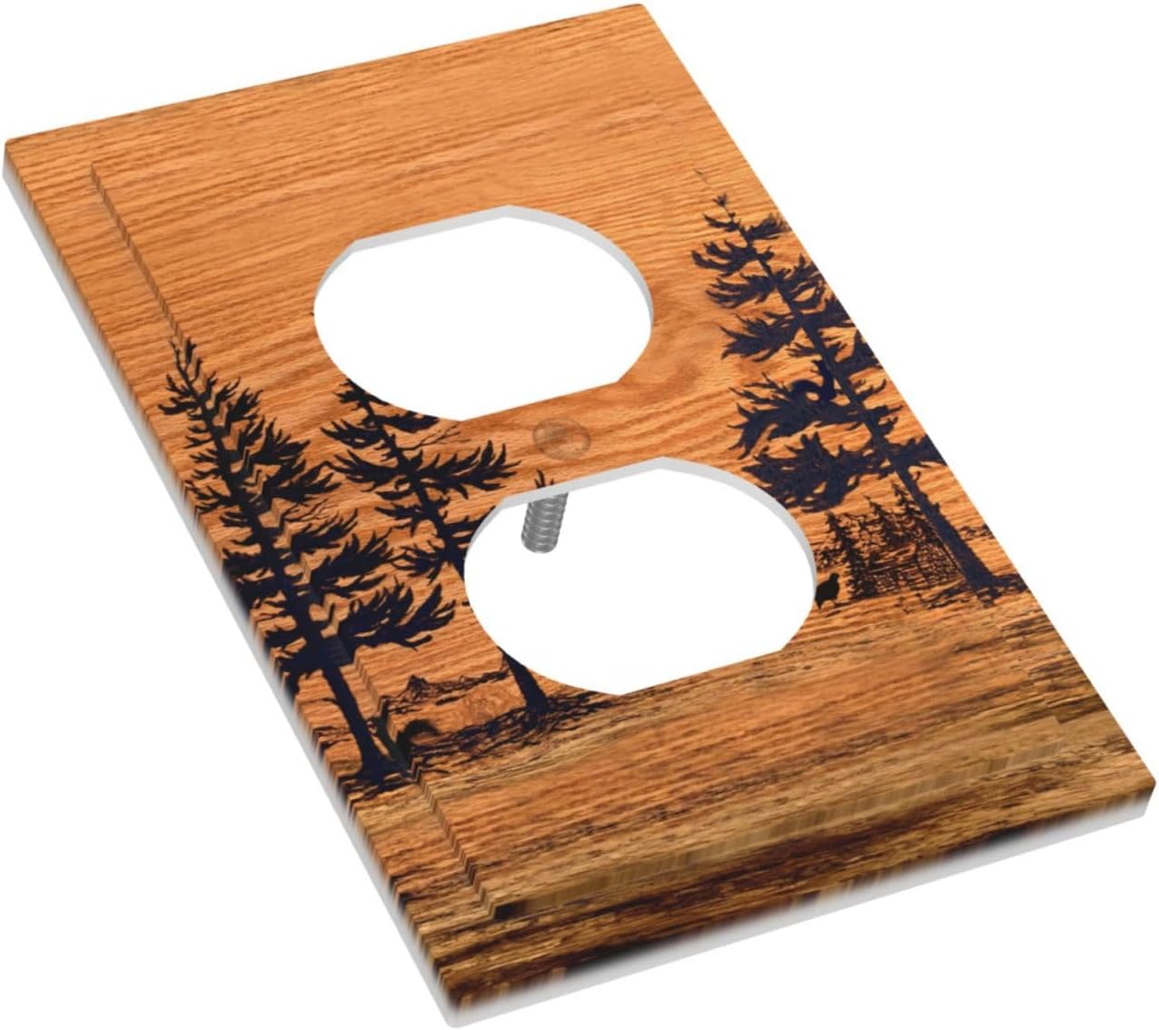 Rustic Farmhouse Orange Brown Pine Tree Wood Grain Outlet Covers Light Switch Cover Decorative 1 Gang Duplex Electrical Receptacle Wall Plate Switch Plate Cover Plug Faceplate for Home Decor