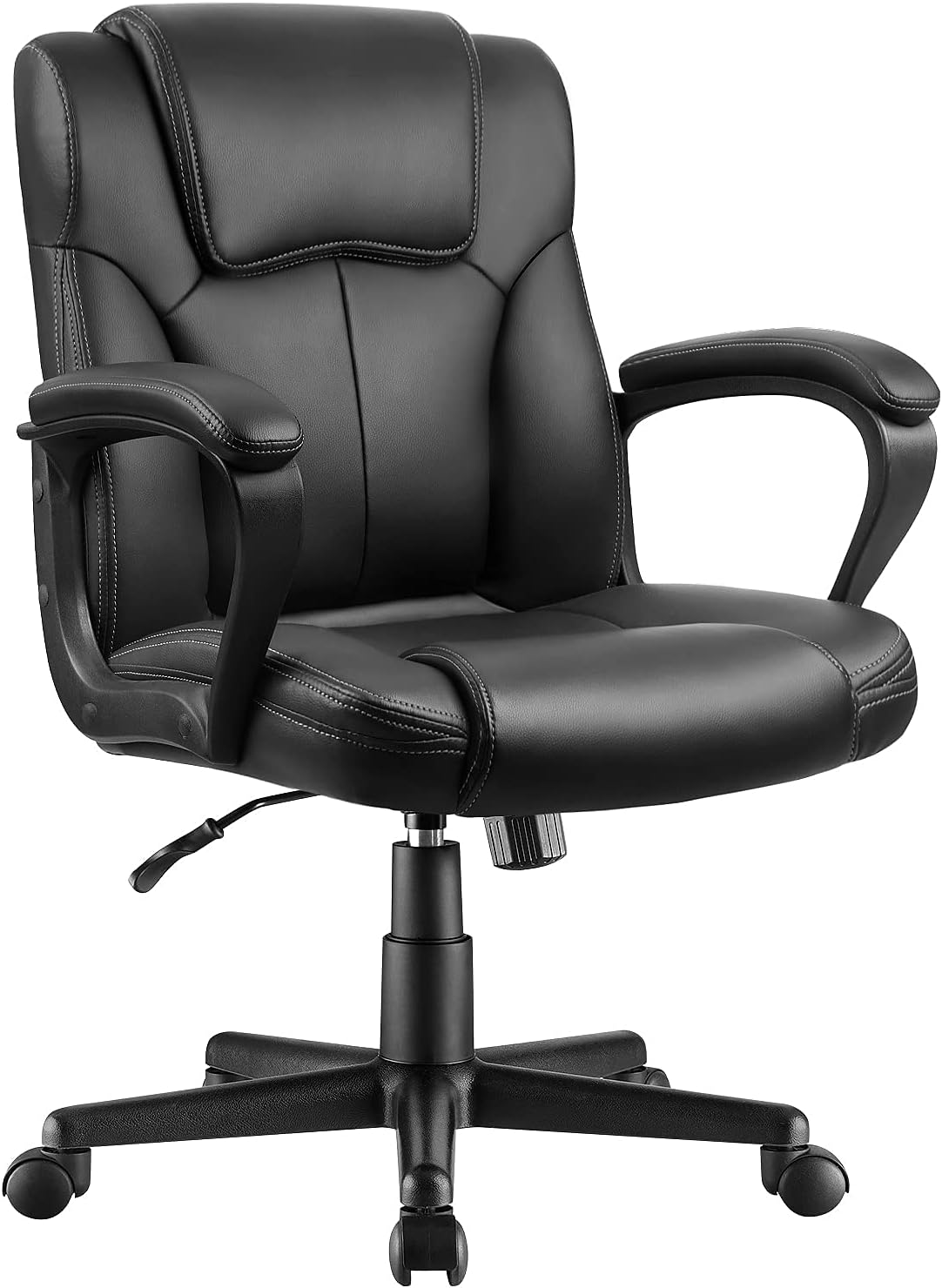 Shahoo Executive Office Chair Swivel Task Seat with Ergonomic Mid-Back, Waist Support, PU Leather, Black