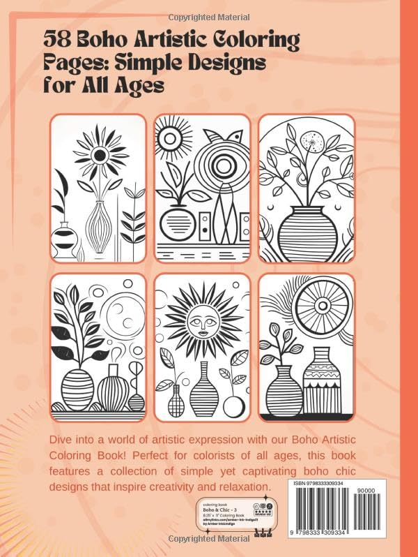 Boho & Chic Therapeutic Series: Artistic Coloring for the Creative Soul: 58 Whimsical Patterns for Stylish Ceramics - 8.25" x 11" Coloring Pages for All Ages - Single-Sided Pages - Book 3 image 3